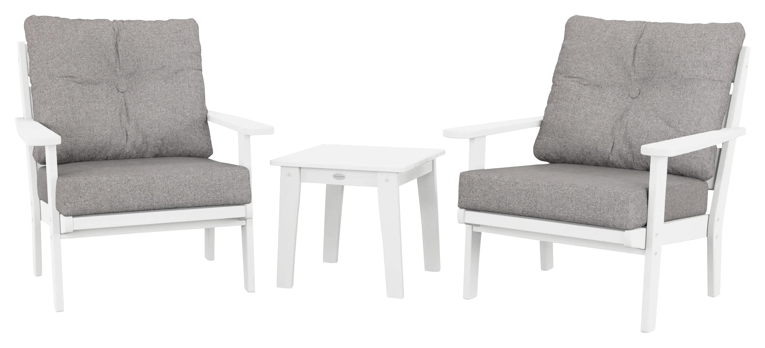 Image of POLYWOOD Lakeside 3-Piece Deep-Seating Chair Set - White/Grey Mist