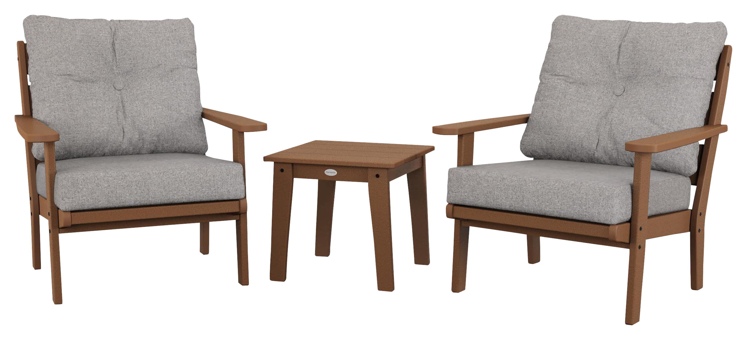 Image of POLYWOOD Lakeside 3-Piece Deep-Seating Chair Set - Teak/Grey Mist