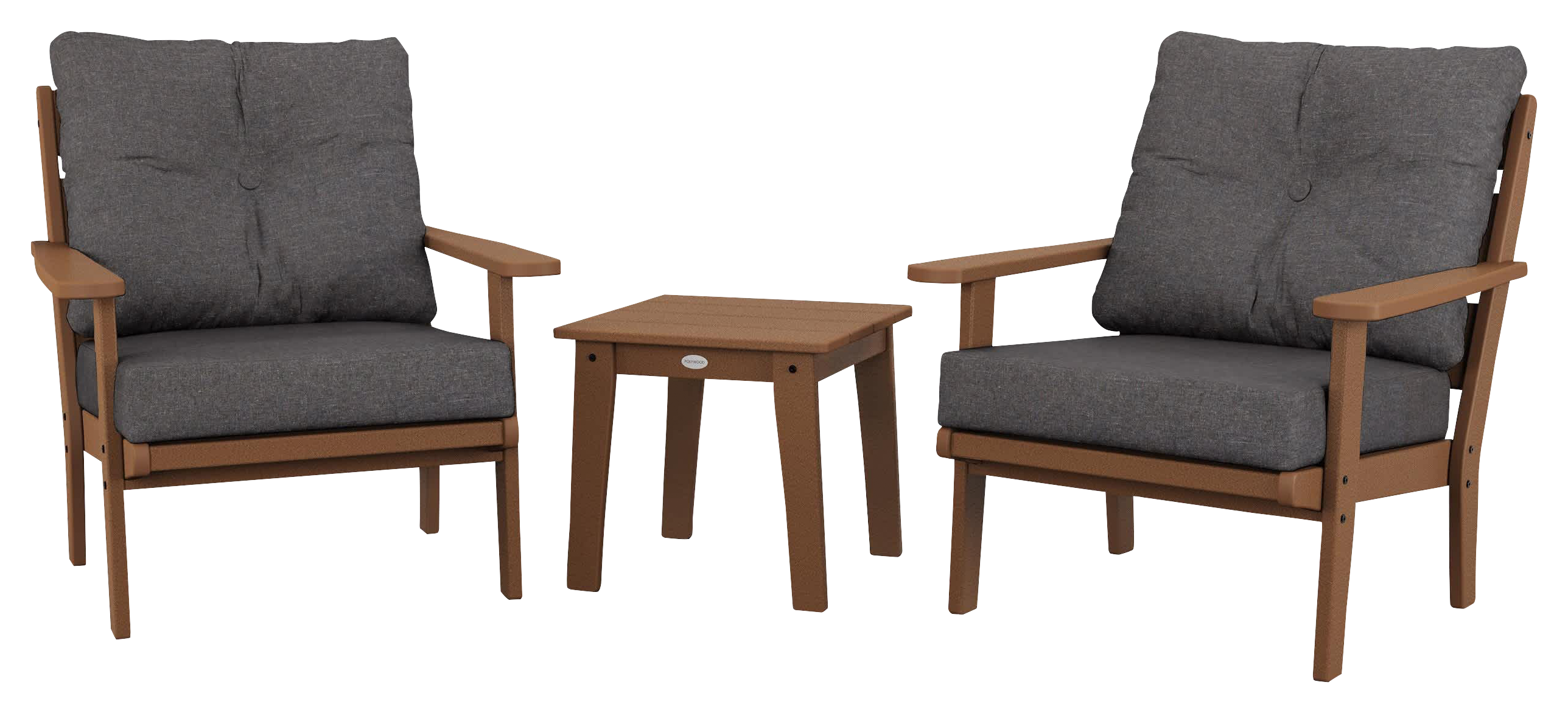 Image of POLYWOOD Lakeside 3-Piece Deep-Seating Chair Set - Teak/Ash Charcoal