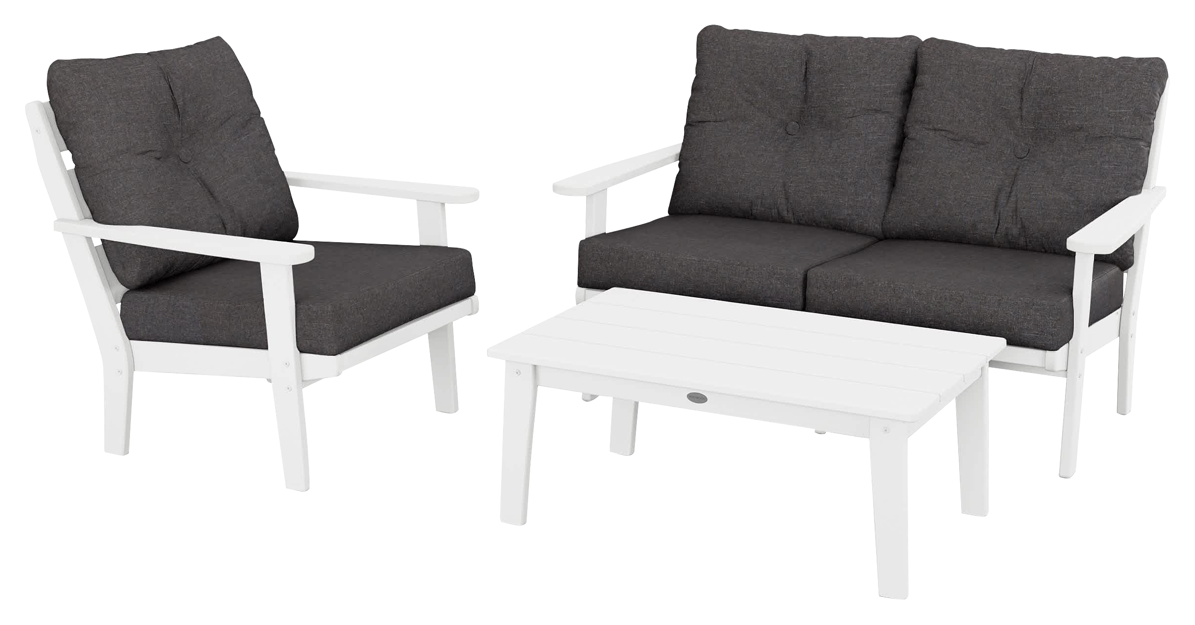 Image of POLYWOOD Lakeside 3-Piece Deep-Seating Set - White/Ash Charcoal