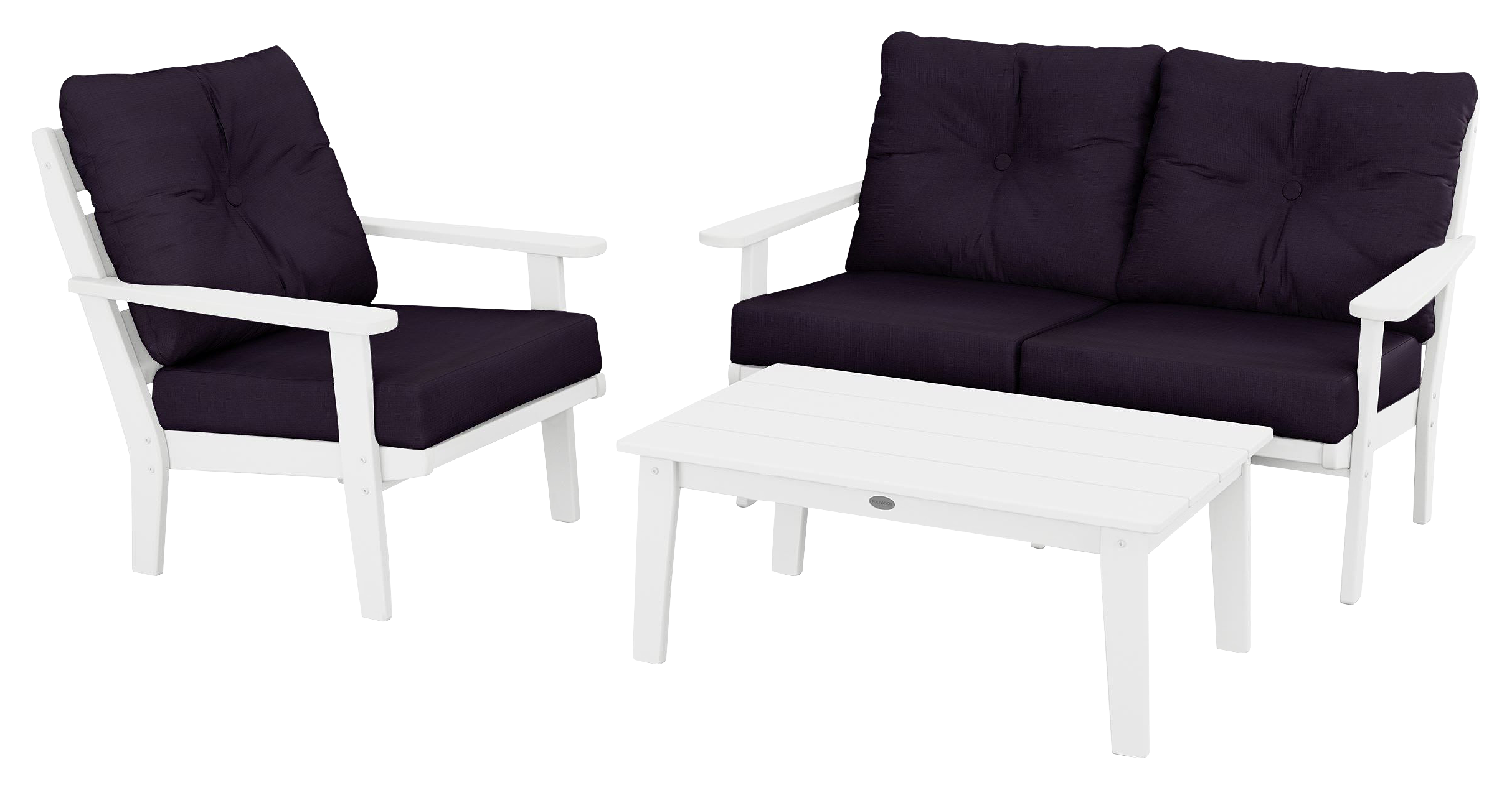 Image of POLYWOOD Lakeside 3-Piece Deep-Seating Set - White/Navy