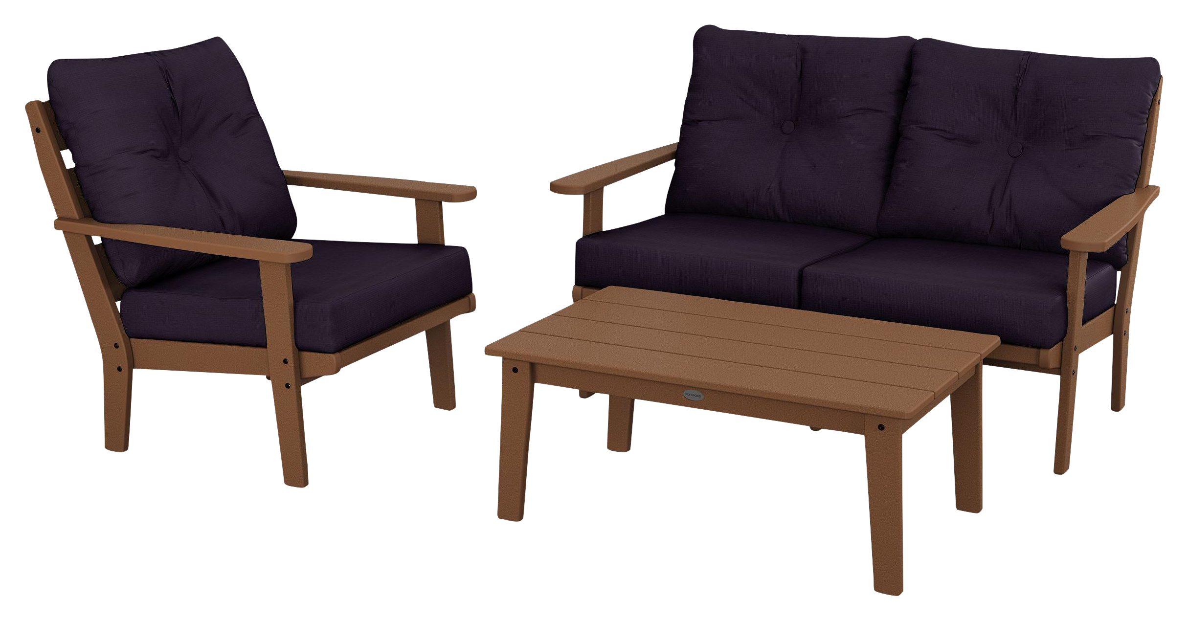 Image of POLYWOOD Lakeside 3-Piece Deep-Seating Set - Teak/Navy