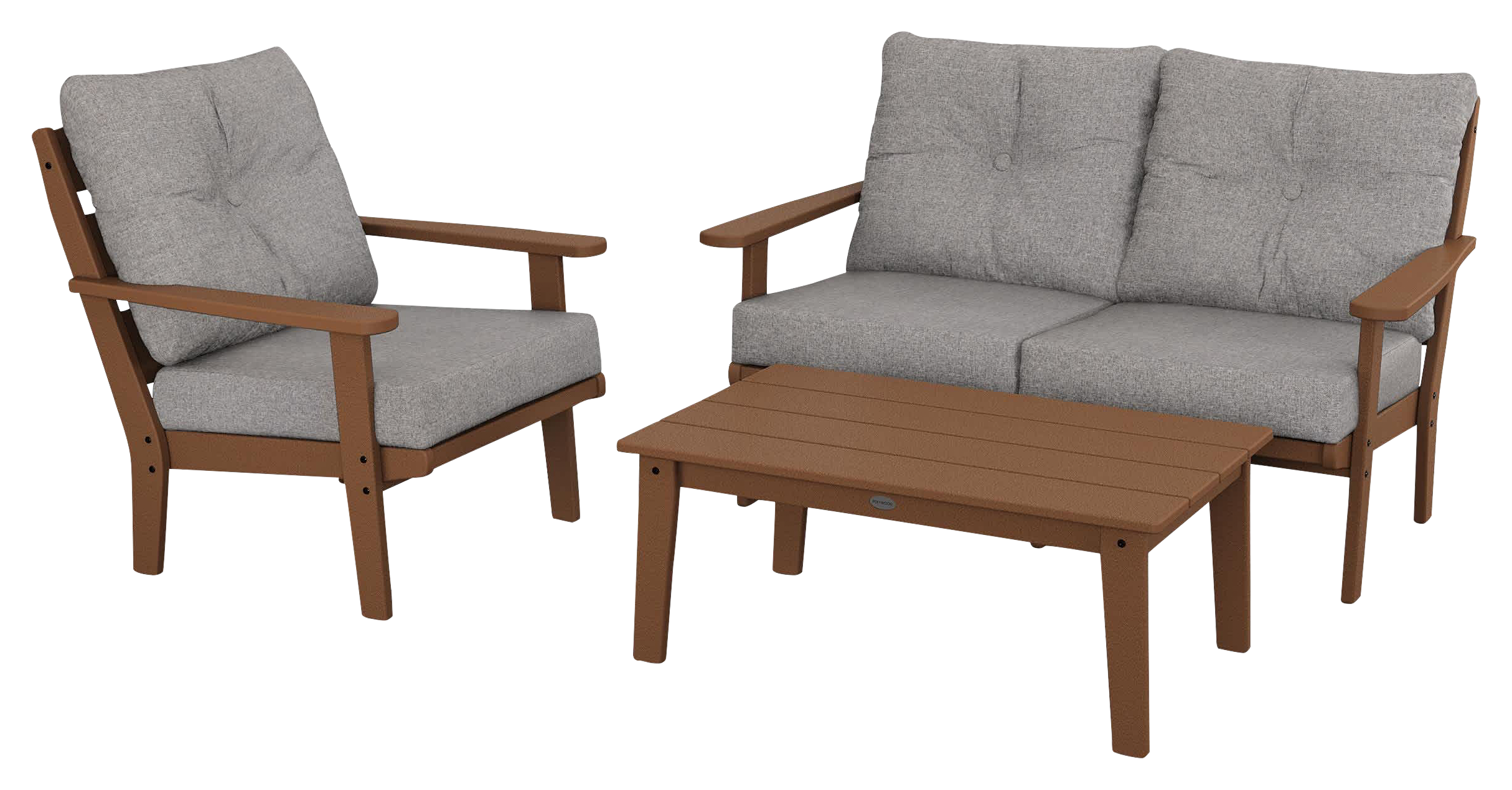 Image of POLYWOOD Lakeside 3-Piece Deep-Seating Set - Teak/Grey