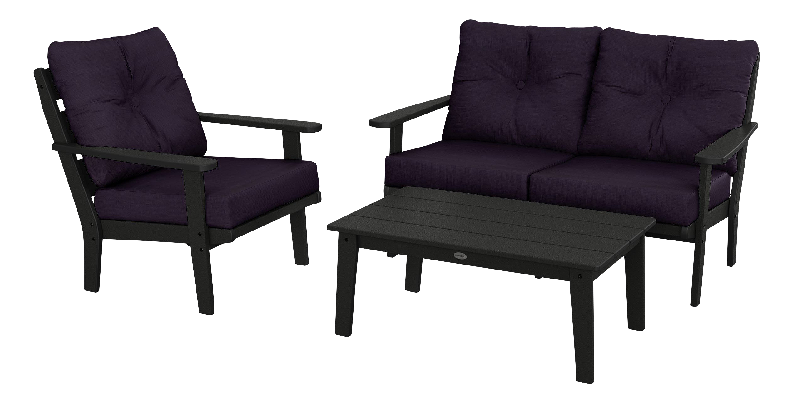 Image of POLYWOOD Lakeside 3-Piece Deep-Seating Set with Coffee Table - Black/Navy