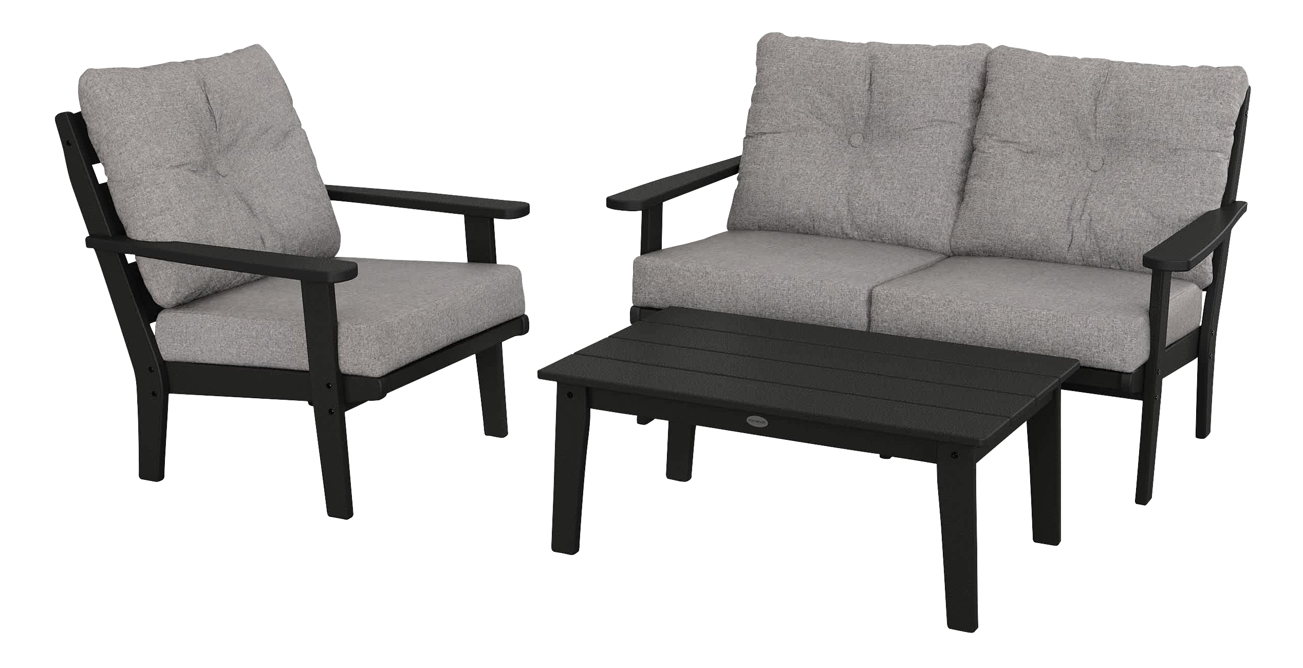 Image of POLYWOOD Lakeside 3-Piece Deep-Seating Set with Coffee Table - Black/Grey Mist