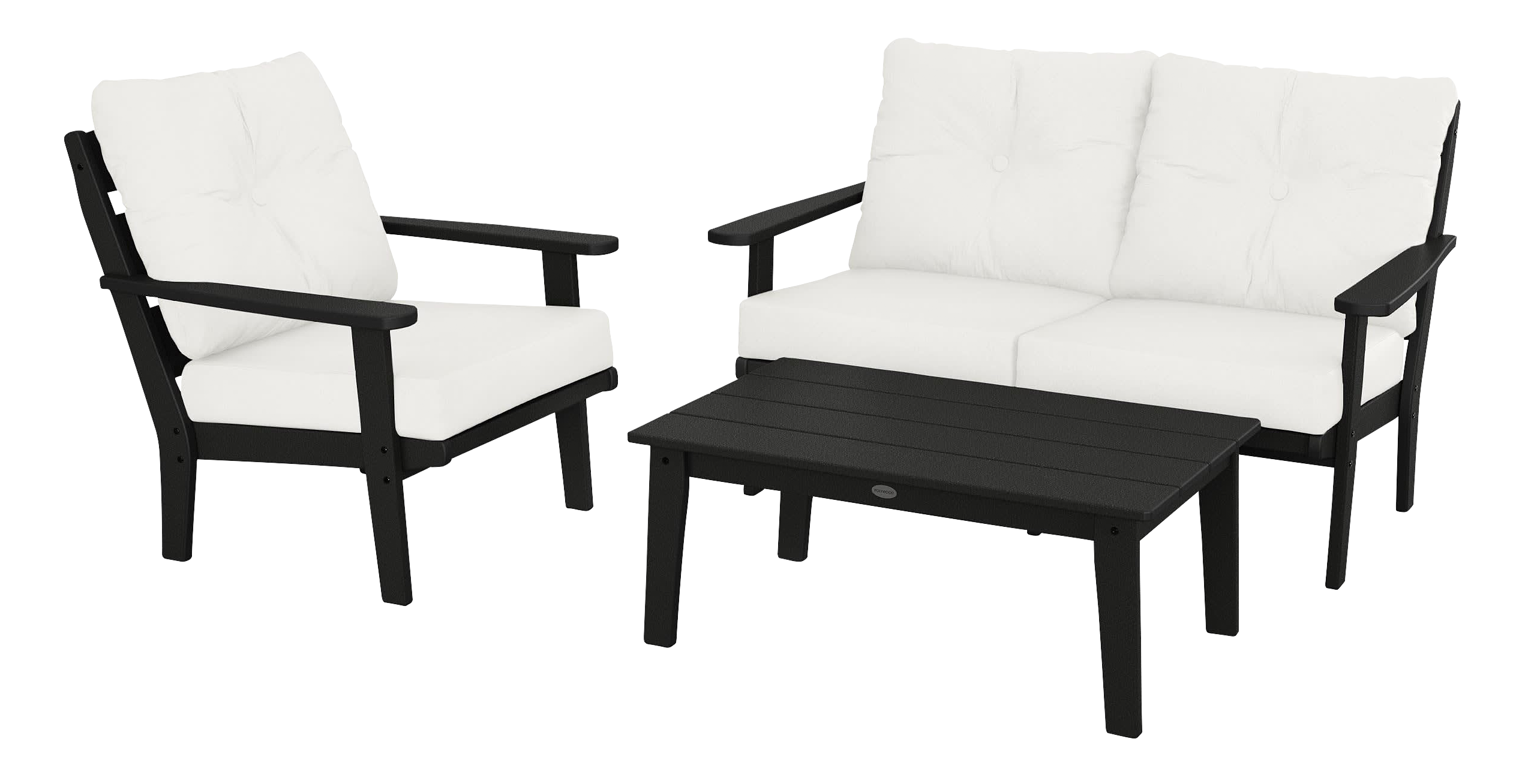 Image of POLYWOOD Lakeside 3-Piece Deep-Seating Set with Coffee Table - Black/Natural