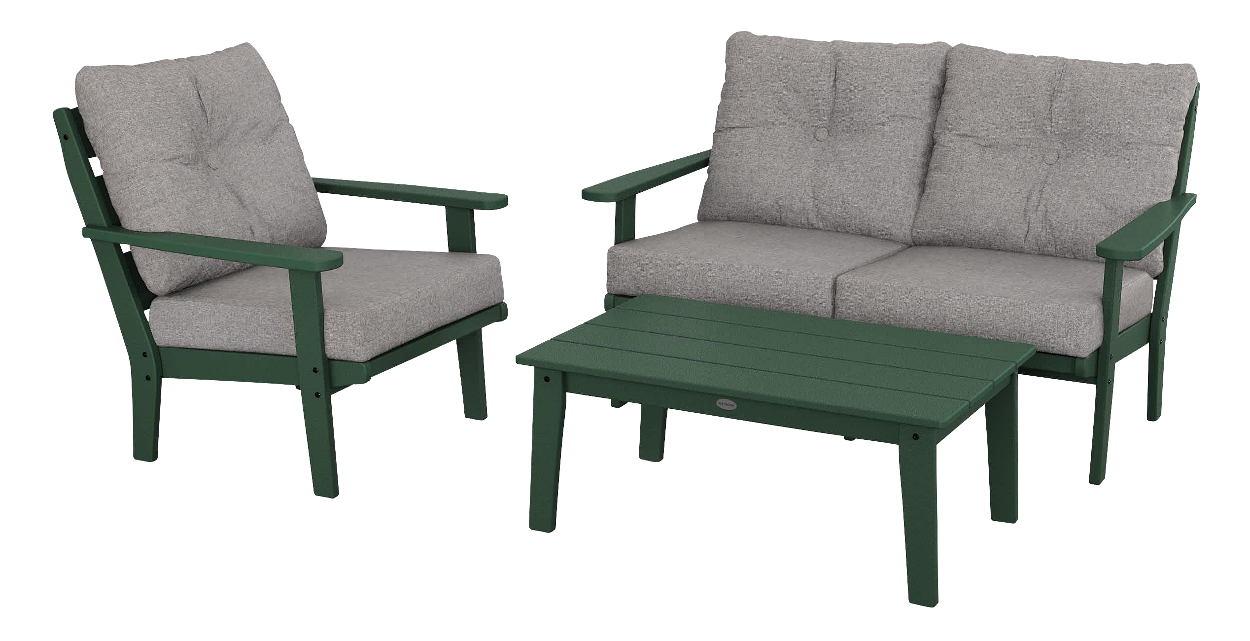 Image of POLYWOOD Lakeside 3-Piece Deep-Seating Set with Coffee Table - Green/Grey Mist