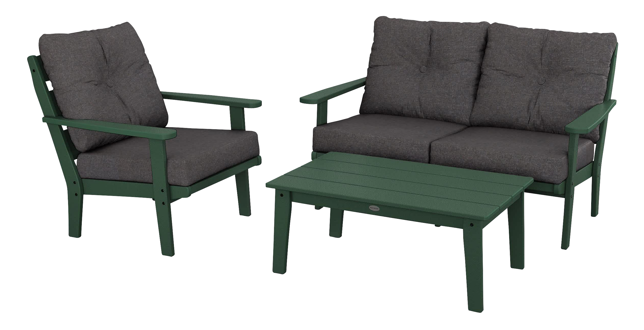 Image of POLYWOOD Lakeside 3-Piece Deep-Seating Set with Coffee Table - Green/Ash Charcoal