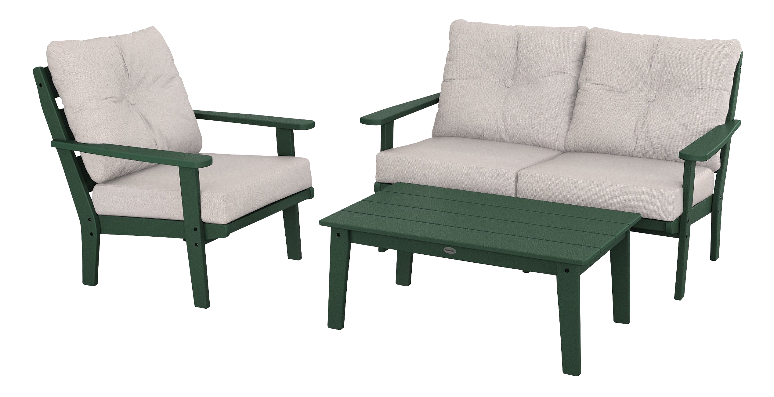 Image of POLYWOOD Lakeside 3-Piece Deep-Seating Set with Coffee Table - Green/Dune