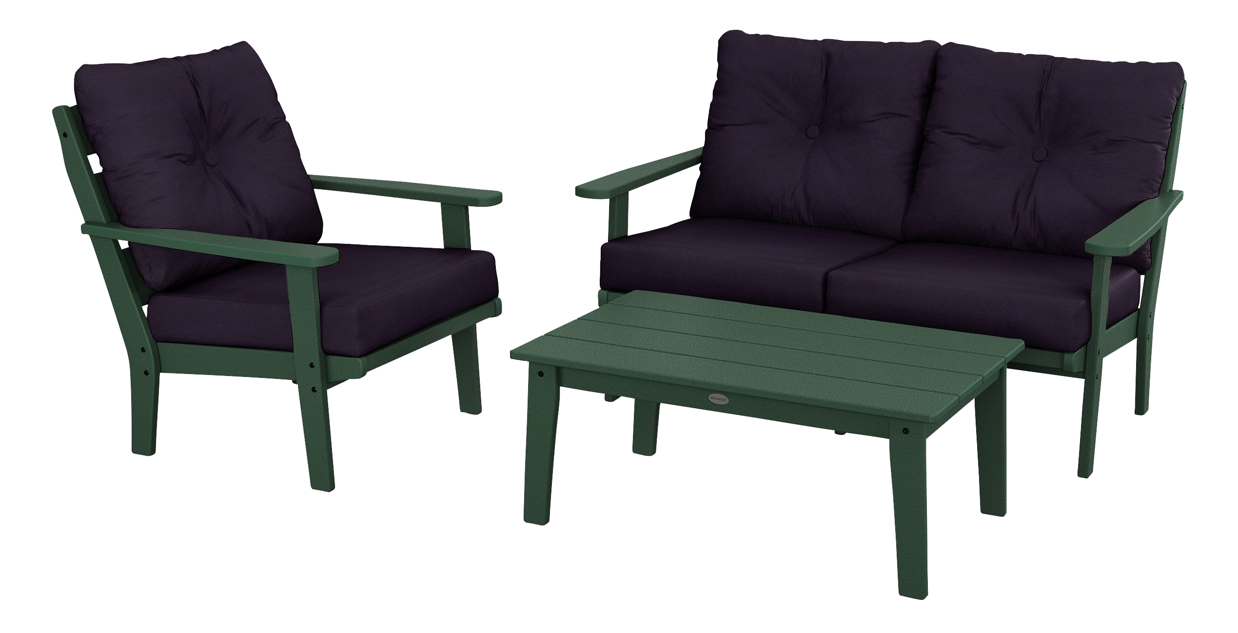 Image of POLYWOOD Lakeside 3-Piece Deep-Seating Set with Coffee Table - Green/Navy