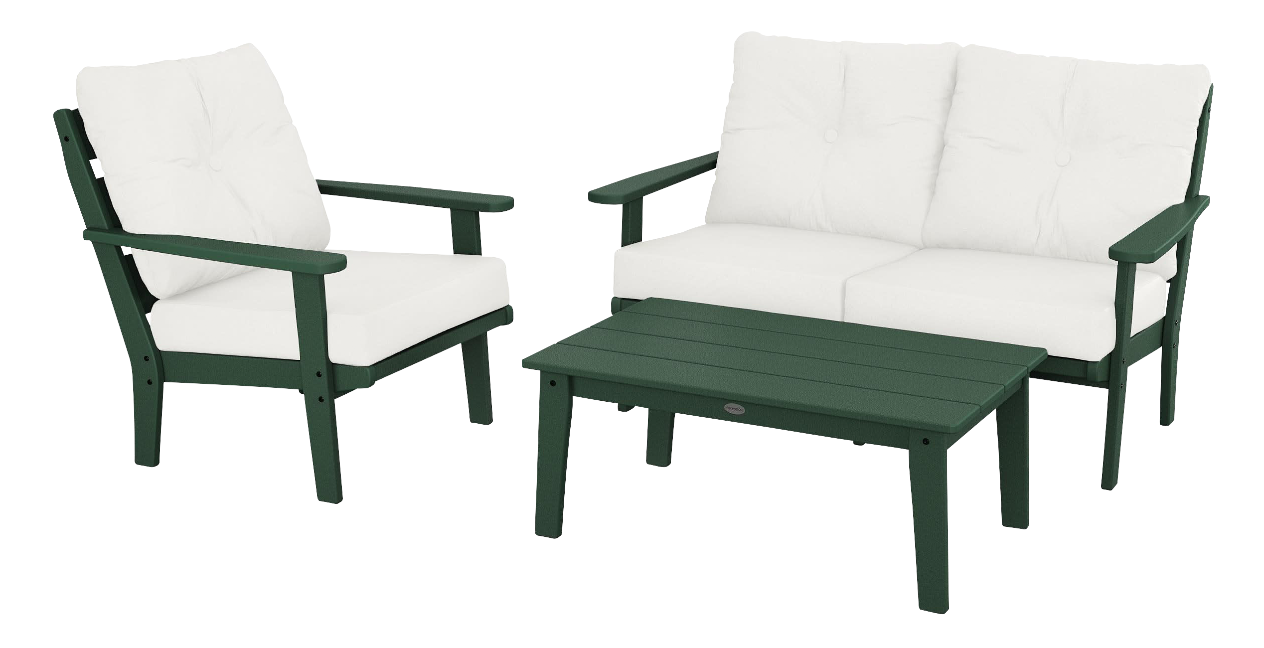 Image of POLYWOOD Lakeside 3-Piece Deep-Seating Set with Coffee Table - Green/Natural