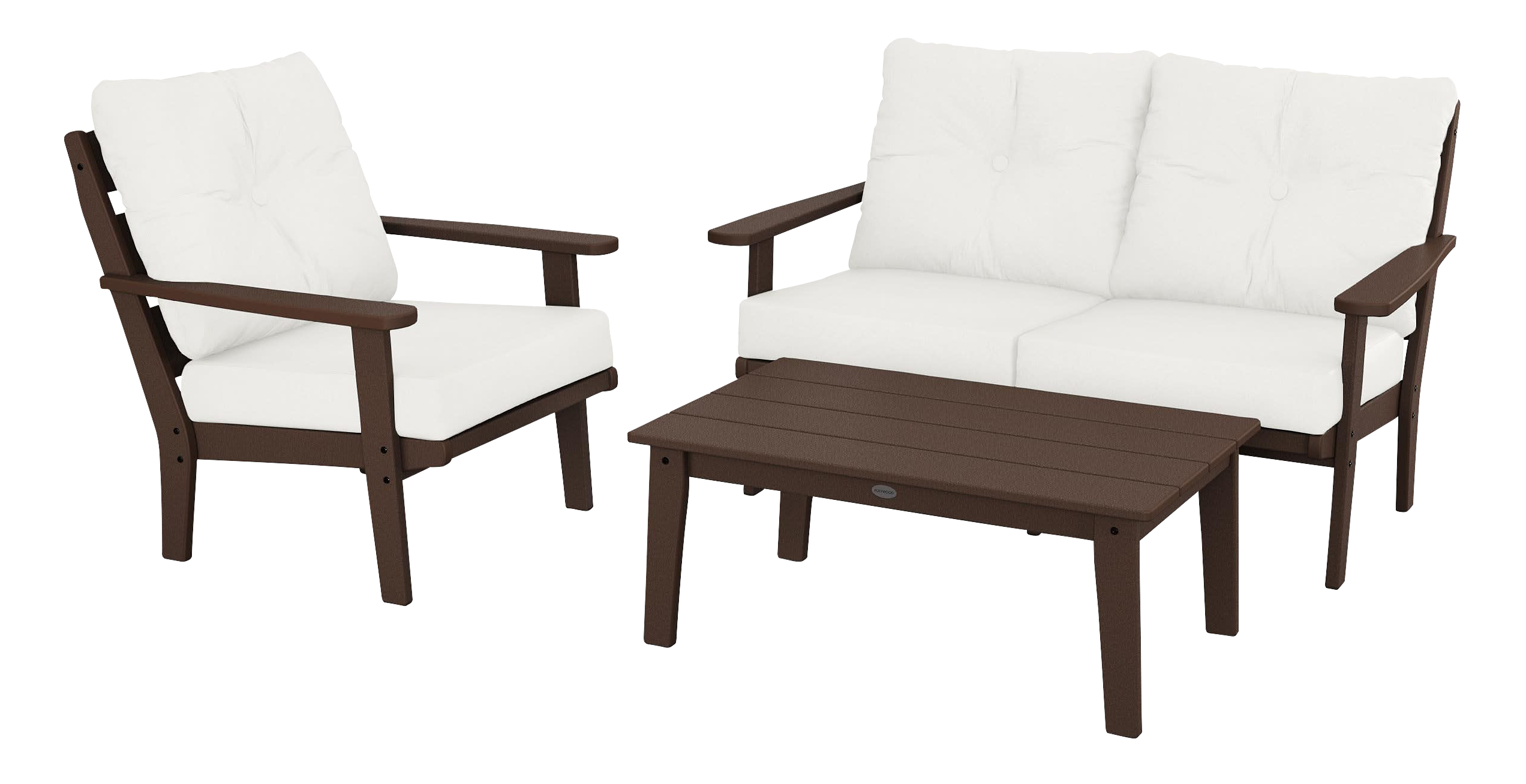 Image of POLYWOOD Lakeside 3-Piece Deep-Seating Set with Coffee Table - Mahogany/Natural