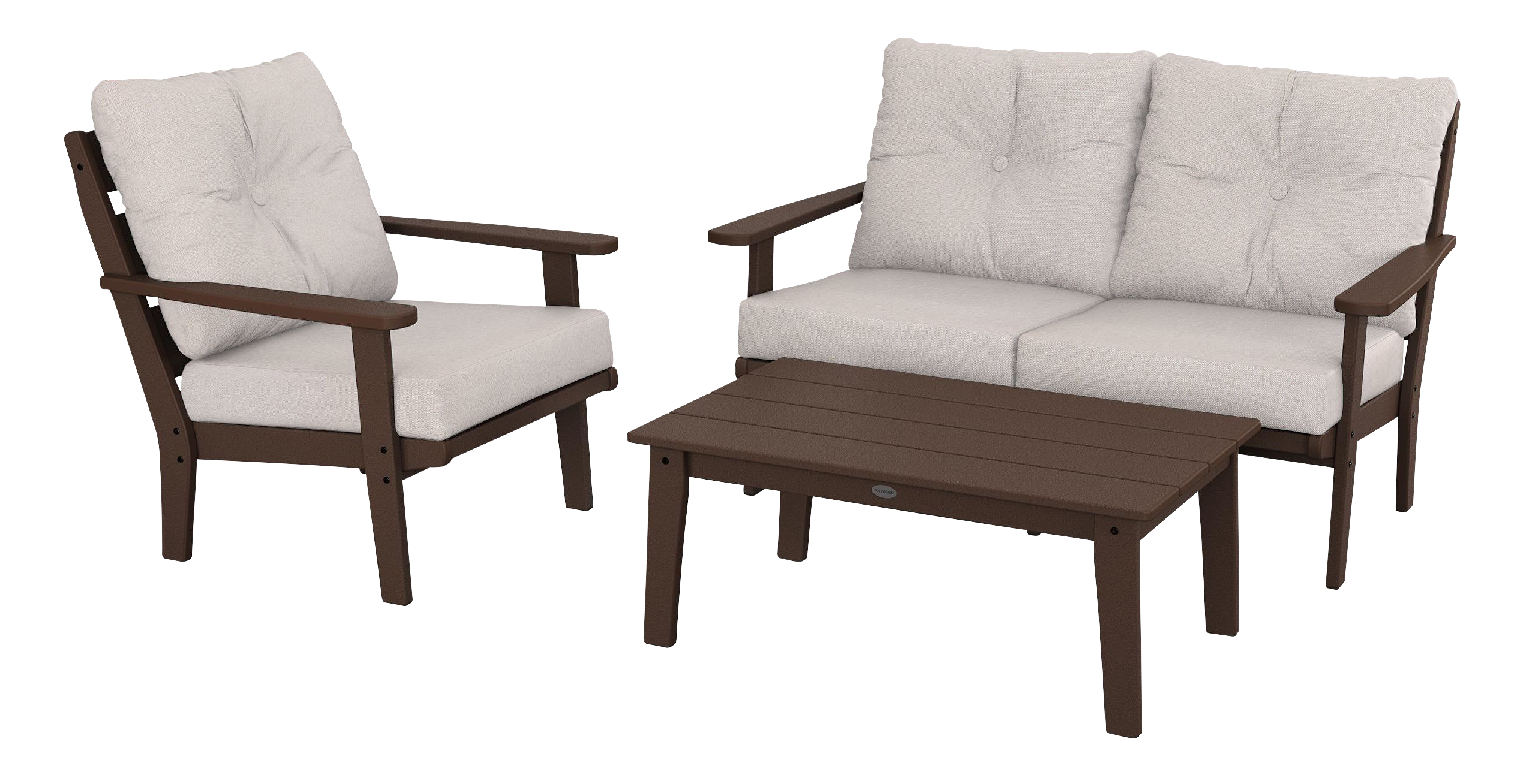 Image of POLYWOOD Lakeside 3-Piece Deep-Seating Set with Coffee Table - Mahogany/Dune
