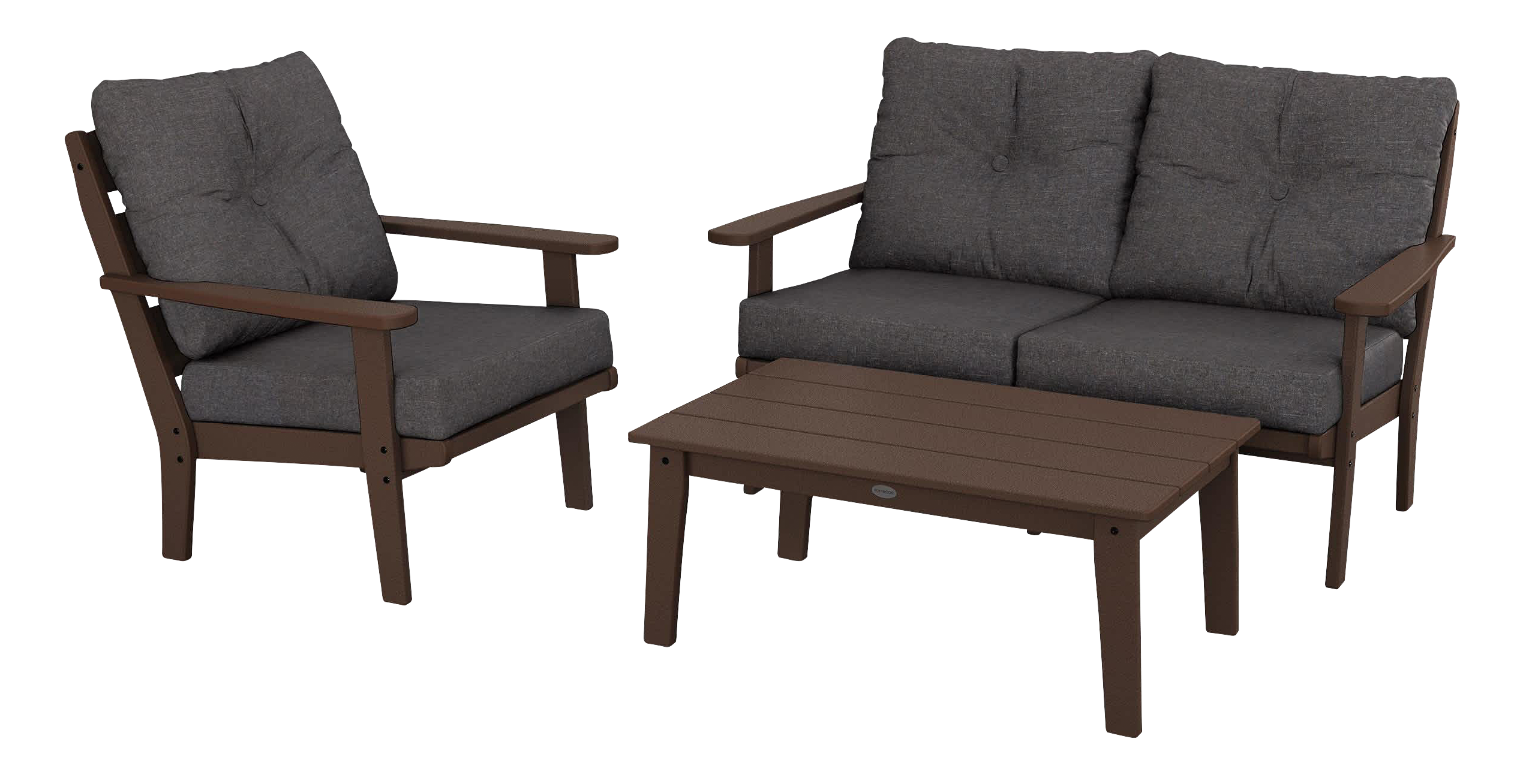 Image of POLYWOOD Lakeside 3-Piece Deep-Seating Set with Coffee Table - Mahogany/Ash Charcoal