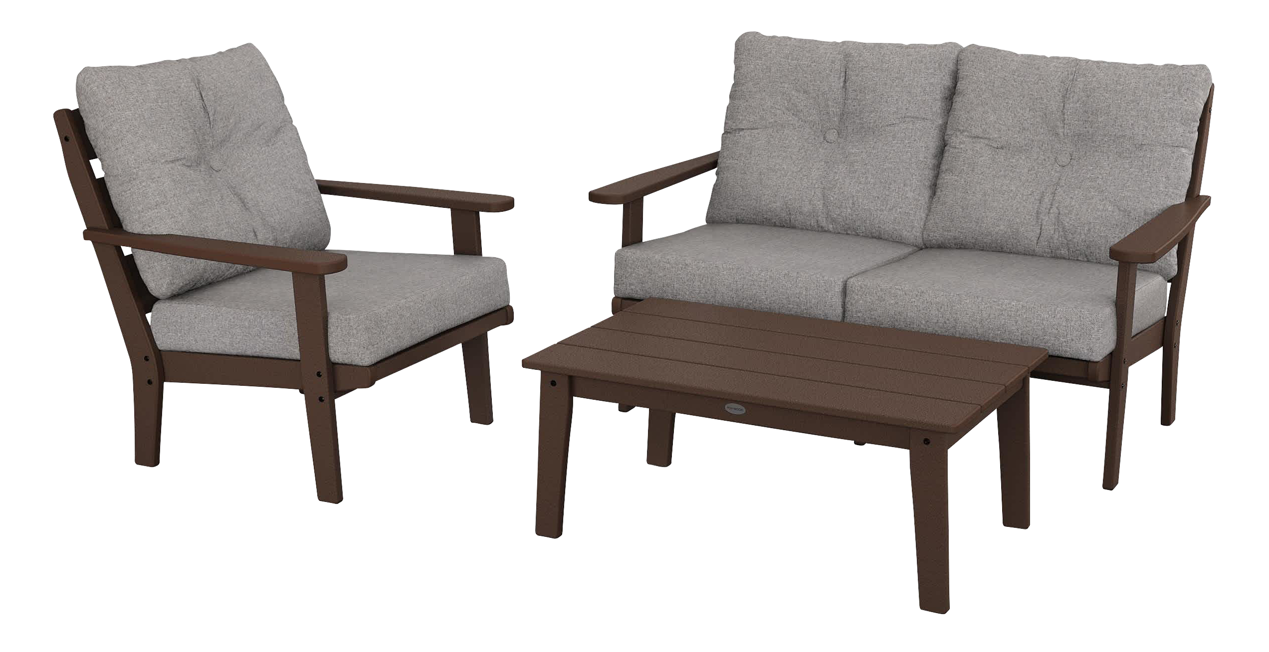 Image of POLYWOOD Lakeside 3-Piece Deep-Seating Set with Coffee Table - Mahogany/Grey Mist