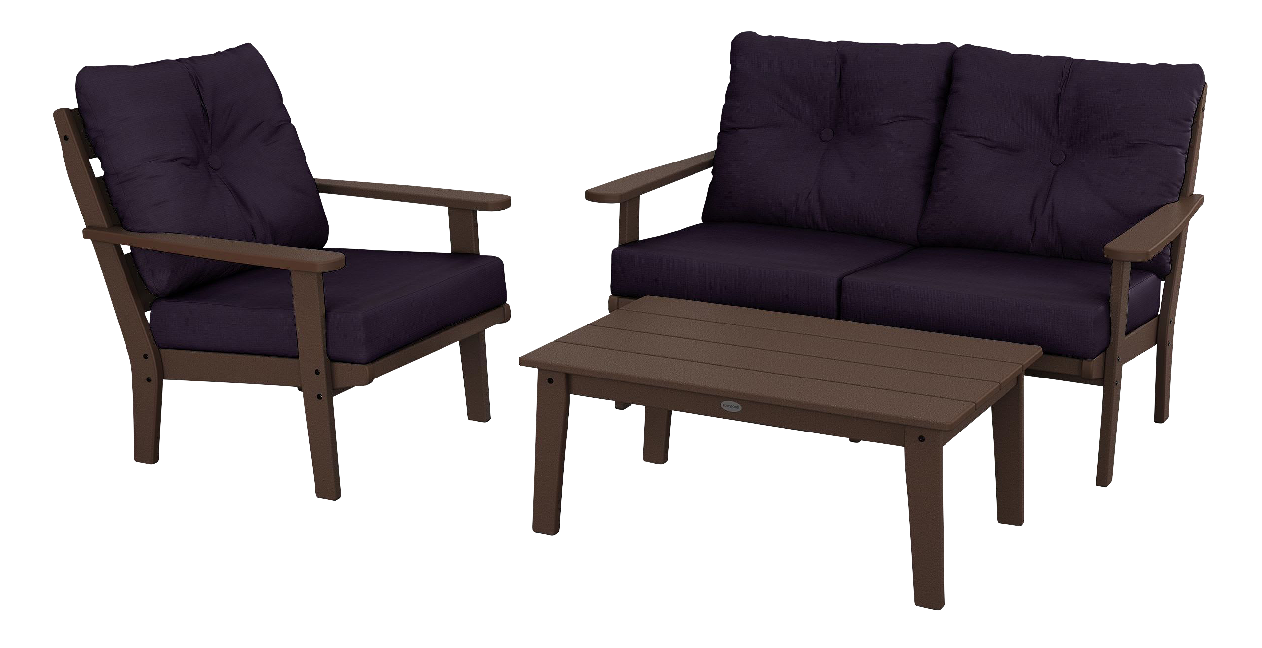 Image of POLYWOOD Lakeside 3-Piece Deep-Seating Set with Coffee Table - Mahogany/Navy