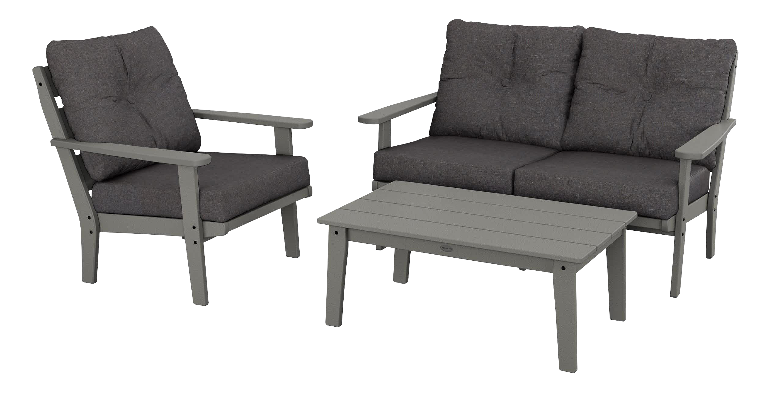 Image of POLYWOOD Lakeside 3-Piece Deep-Seating Set with Coffee Table - Slate Grey/Ash Charcoal