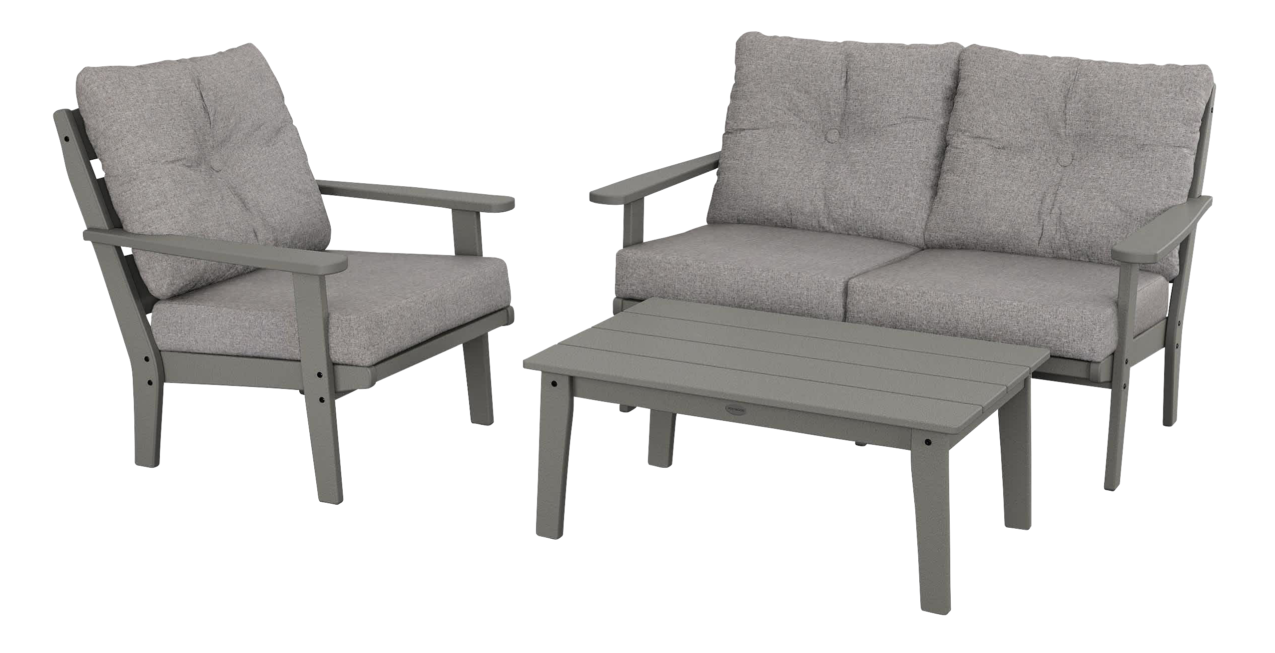 Image of POLYWOOD Lakeside 3-Piece Deep-Seating Set with Coffee Table - Slate Grey/Grey Mist