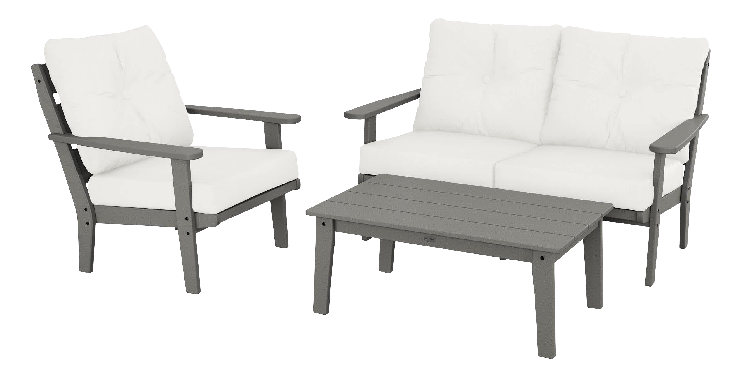 Image of POLYWOOD Lakeside 3-Piece Deep-Seating Set with Coffee Table - Slate Grey/Natural