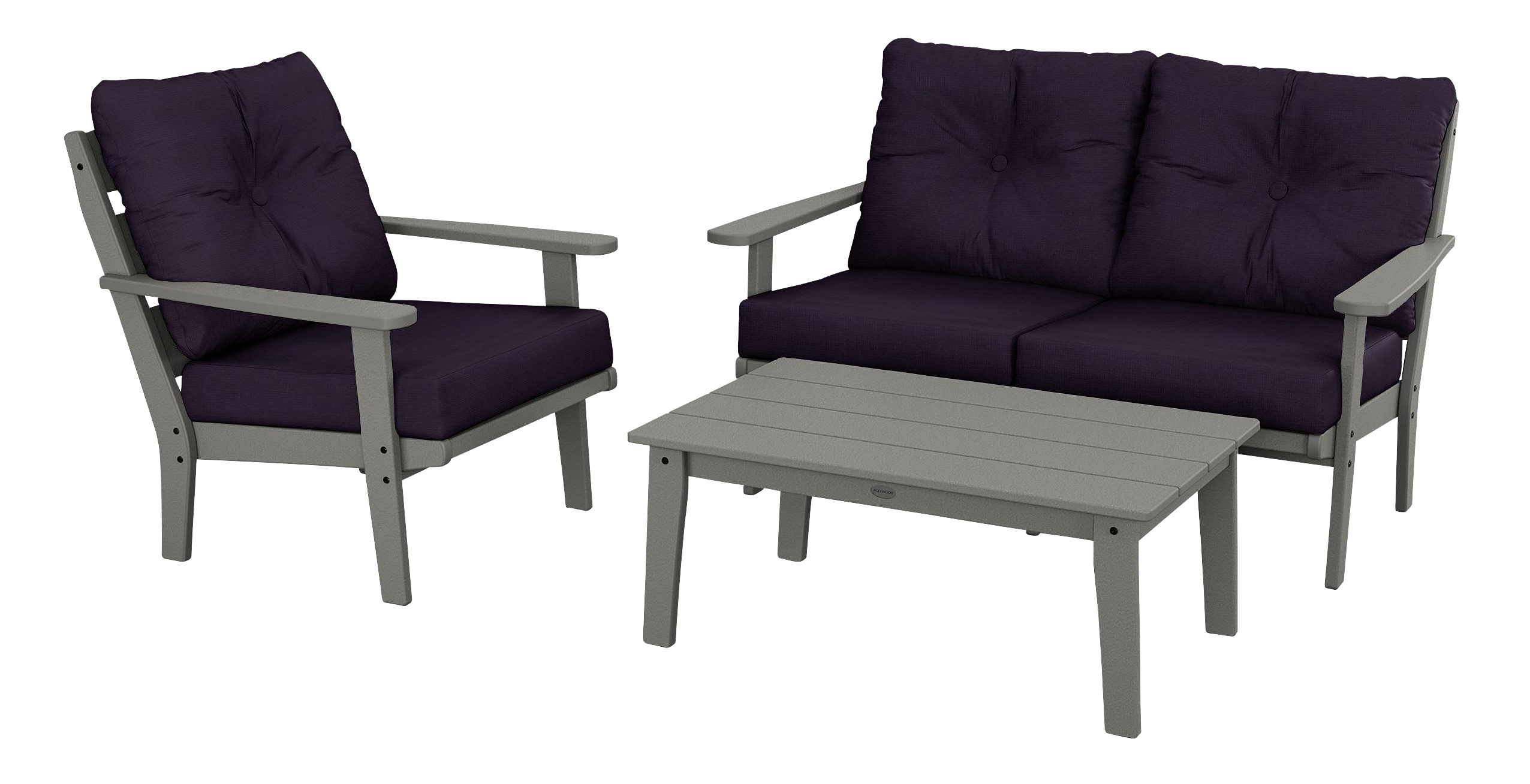 Image of POLYWOOD Lakeside 3-Piece Deep-Seating Set with Coffee Table - Slate Grey/Navy