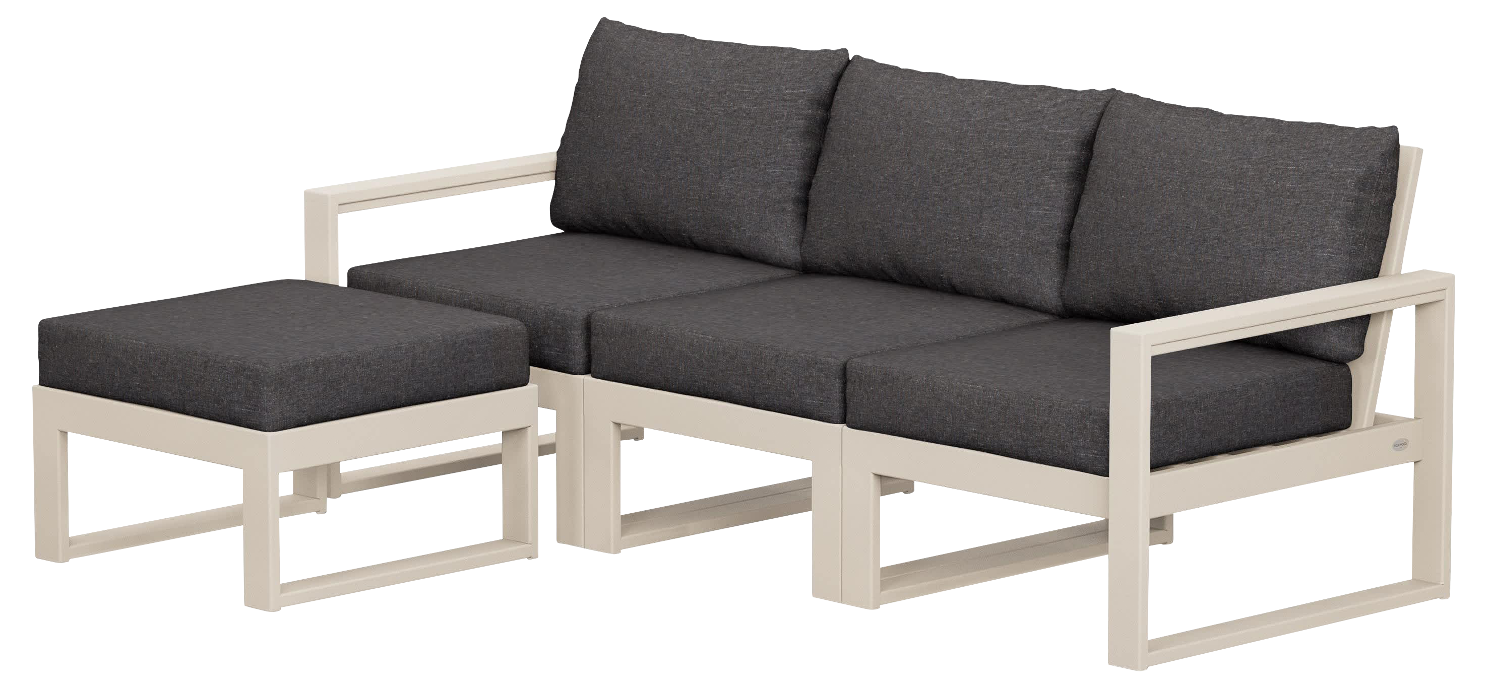 Image of POLYWOOD EDGE 4-Piece Modular Deep-Seating Set with Ottoman - Sand/Ash Charcoal