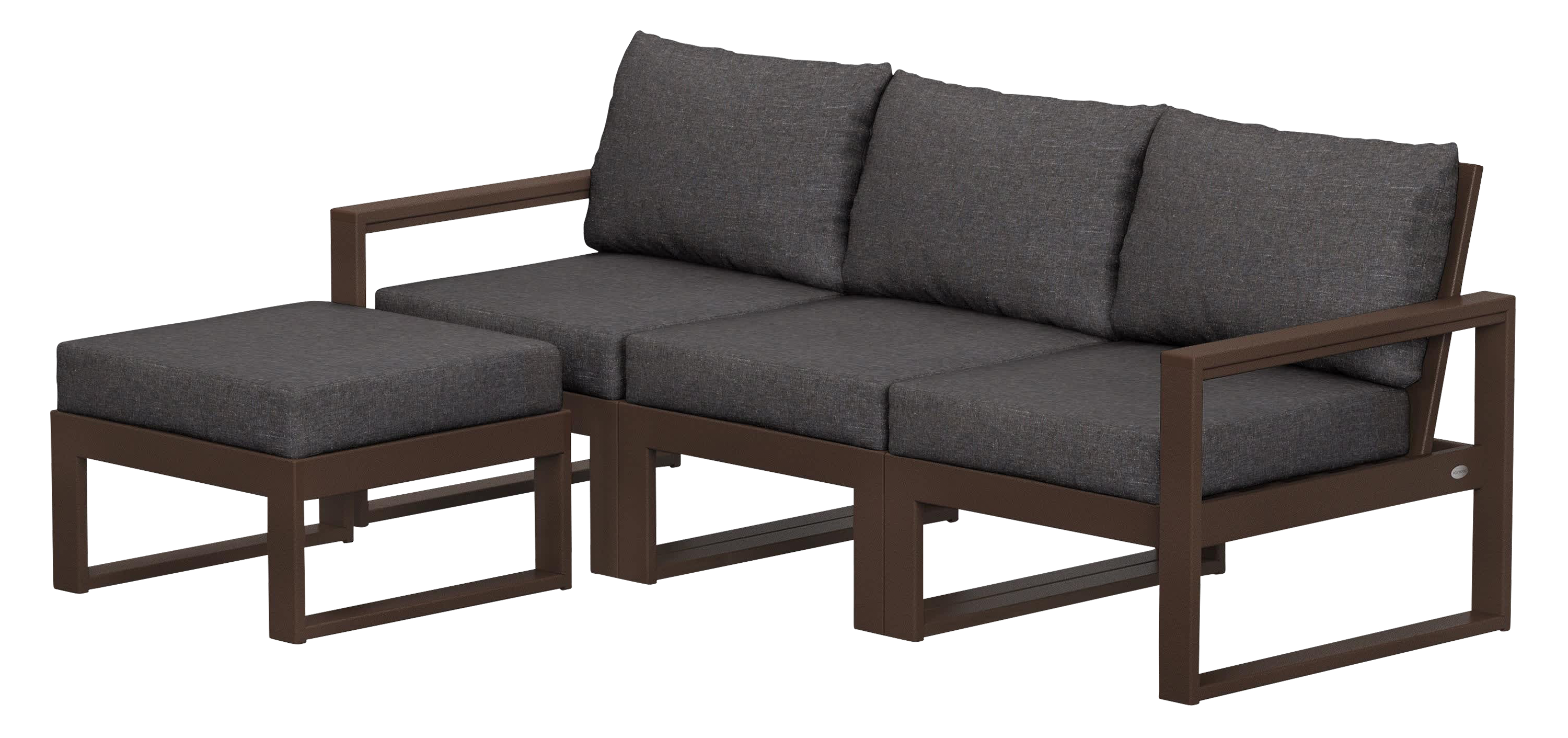 Image of POLYWOOD EDGE 4-Piece Modular Deep-Seating Set with Ottoman - Mahogany/Ash Charcoal