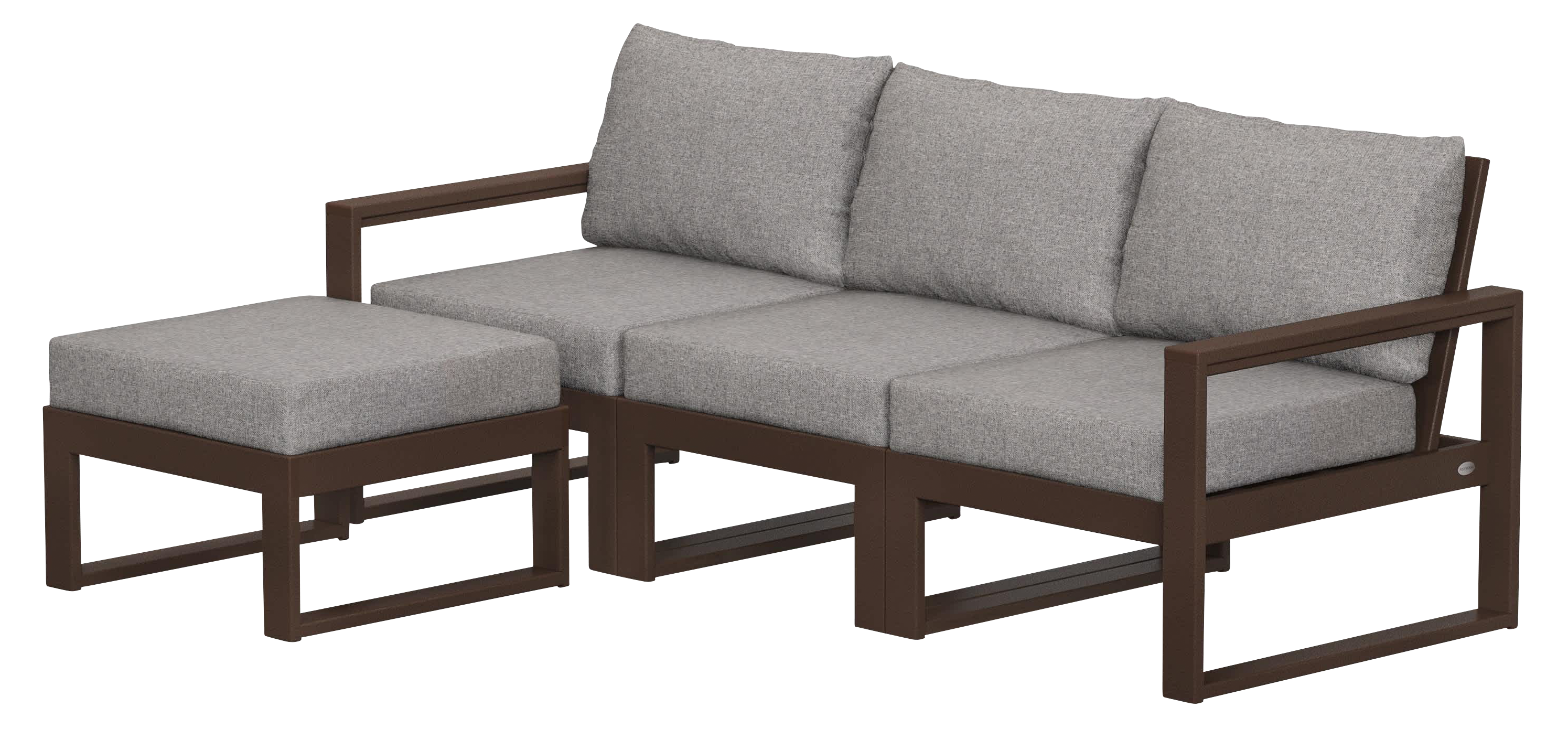 Image of POLYWOOD EDGE 4-Piece Modular Deep-Seating Set with Ottoman - Mahogany/Grey Mist