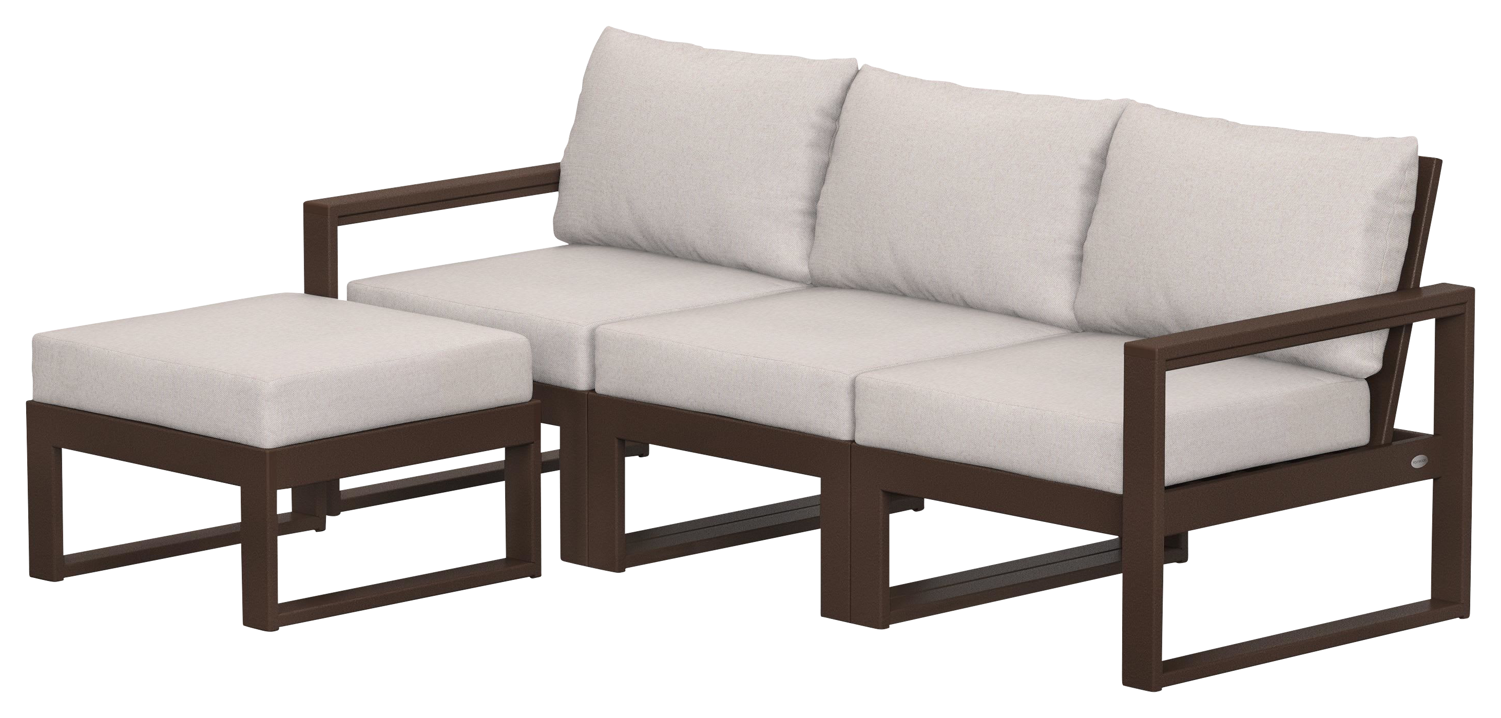 Image of POLYWOOD EDGE 4-Piece Modular Deep-Seating Set with Ottoman - Mahogany/Dune
