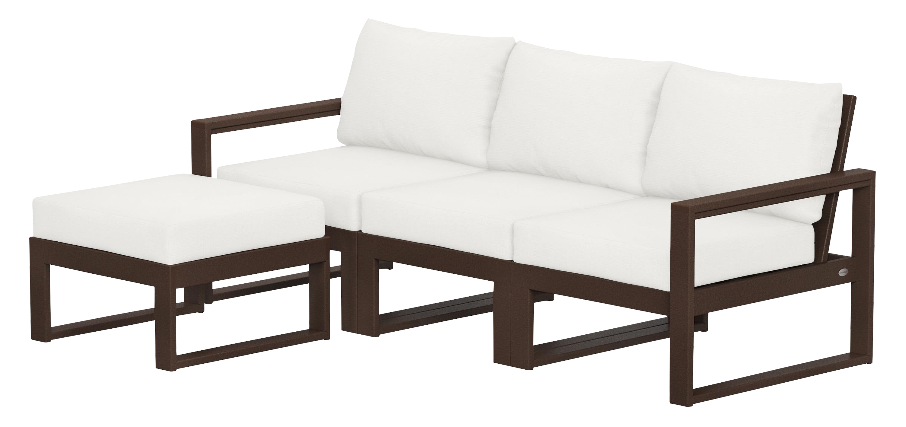 Image of POLYWOOD EDGE 4-Piece Modular Deep-Seating Set with Ottoman - Mahogany/Natural