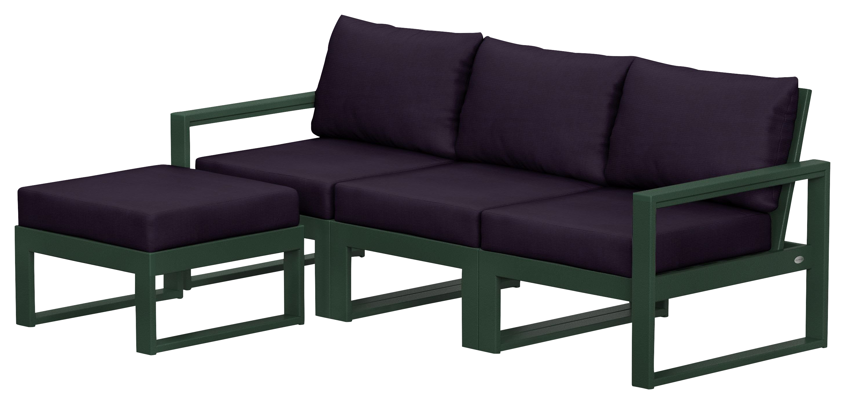 Image of POLYWOOD EDGE 4-Piece Modular Deep-Seating Set with Ottoman - Green/Navy