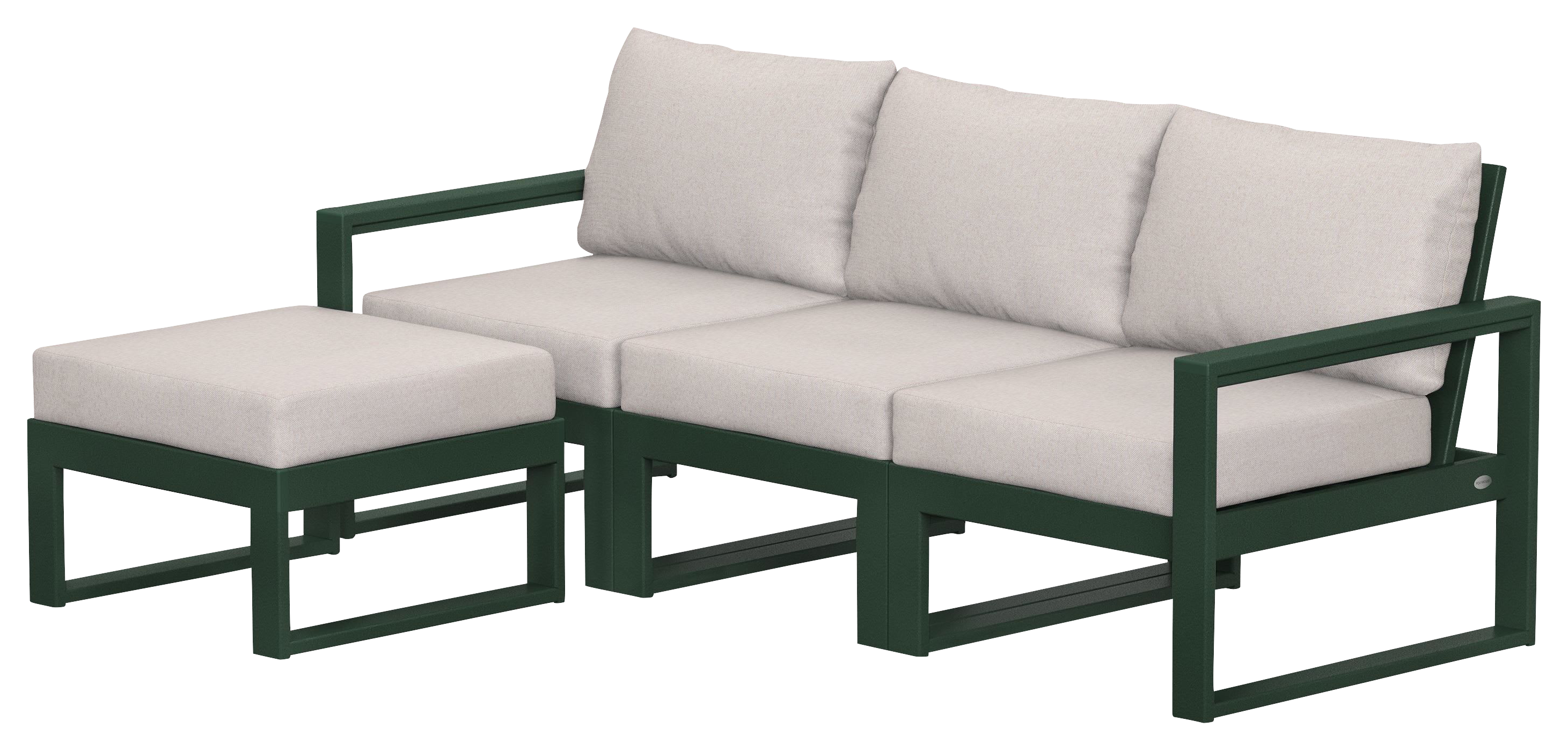 Image of POLYWOOD EDGE 4-Piece Modular Deep-Seating Set with Ottoman - Green/Dune