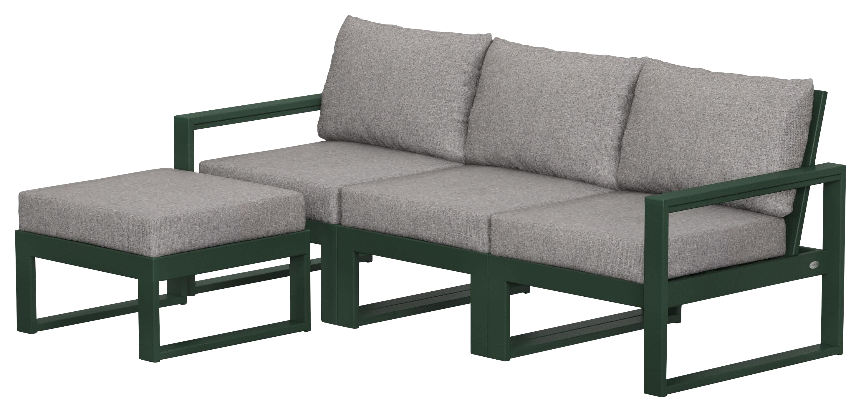 Image of POLYWOOD EDGE 4-Piece Modular Deep-Seating Set with Ottoman - Green/Grey Mist