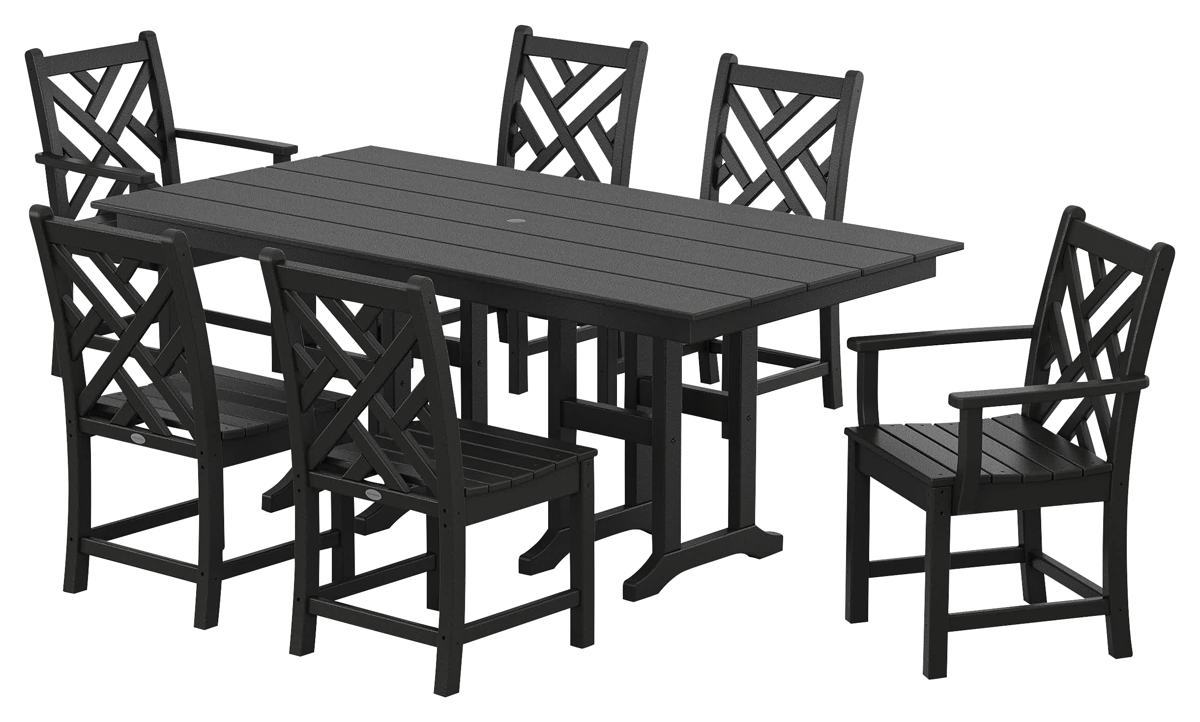 Image of POLYWOOD Chippendale 7-Piece Farmhouse Dining Set - Black