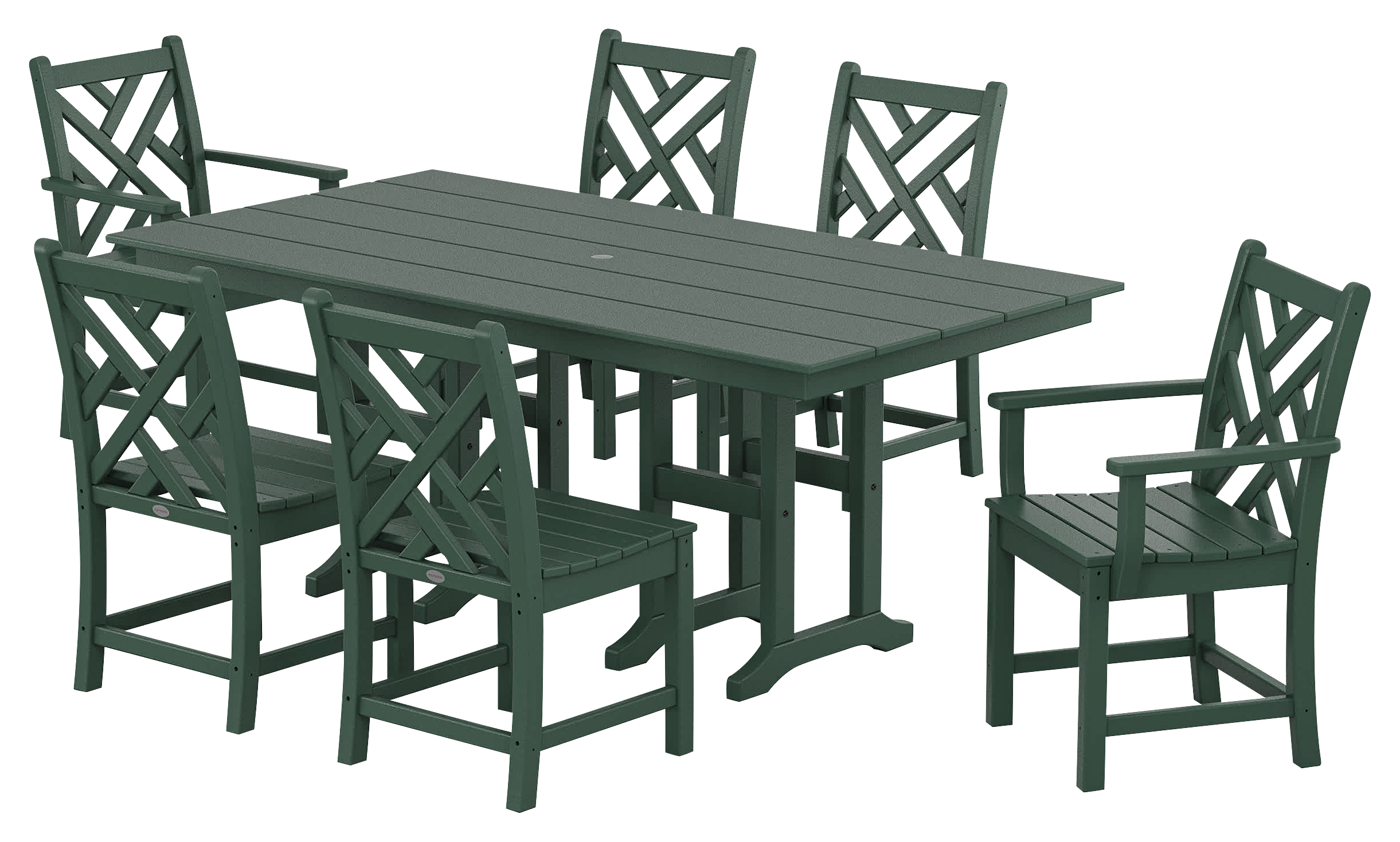 Image of POLYWOOD Chippendale 7-Piece Farmhouse Dining Set - Green