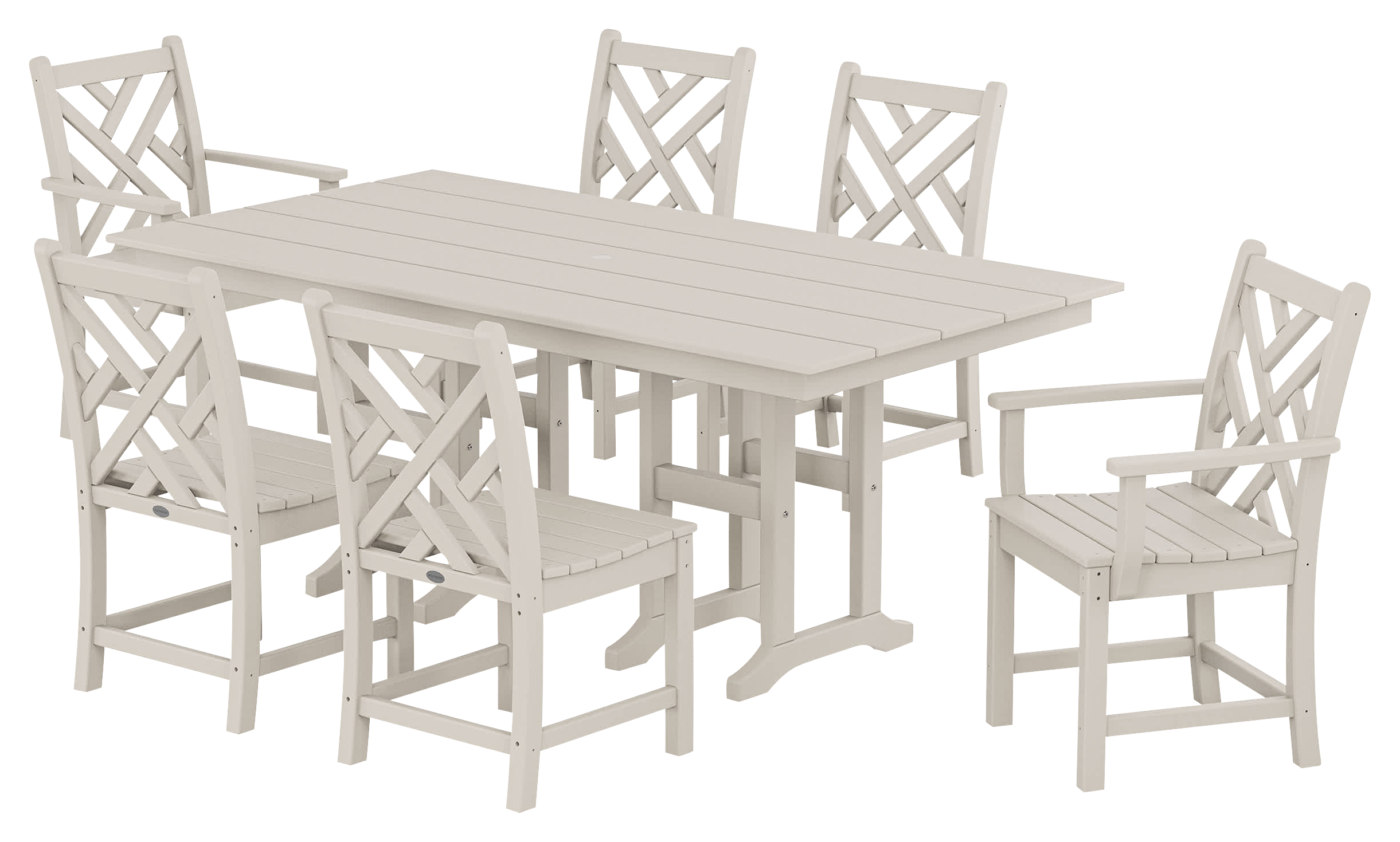 Image of POLYWOOD Chippendale 7-Piece Farmhouse Dining Set - Sand