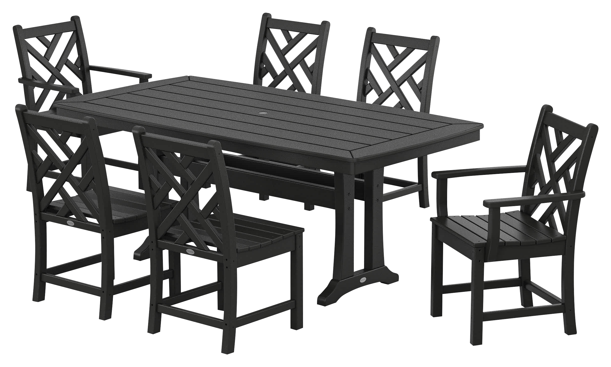 Image of POLYWOOD Chippendale 7-Piece Dining Set with Trestle Legs - Black