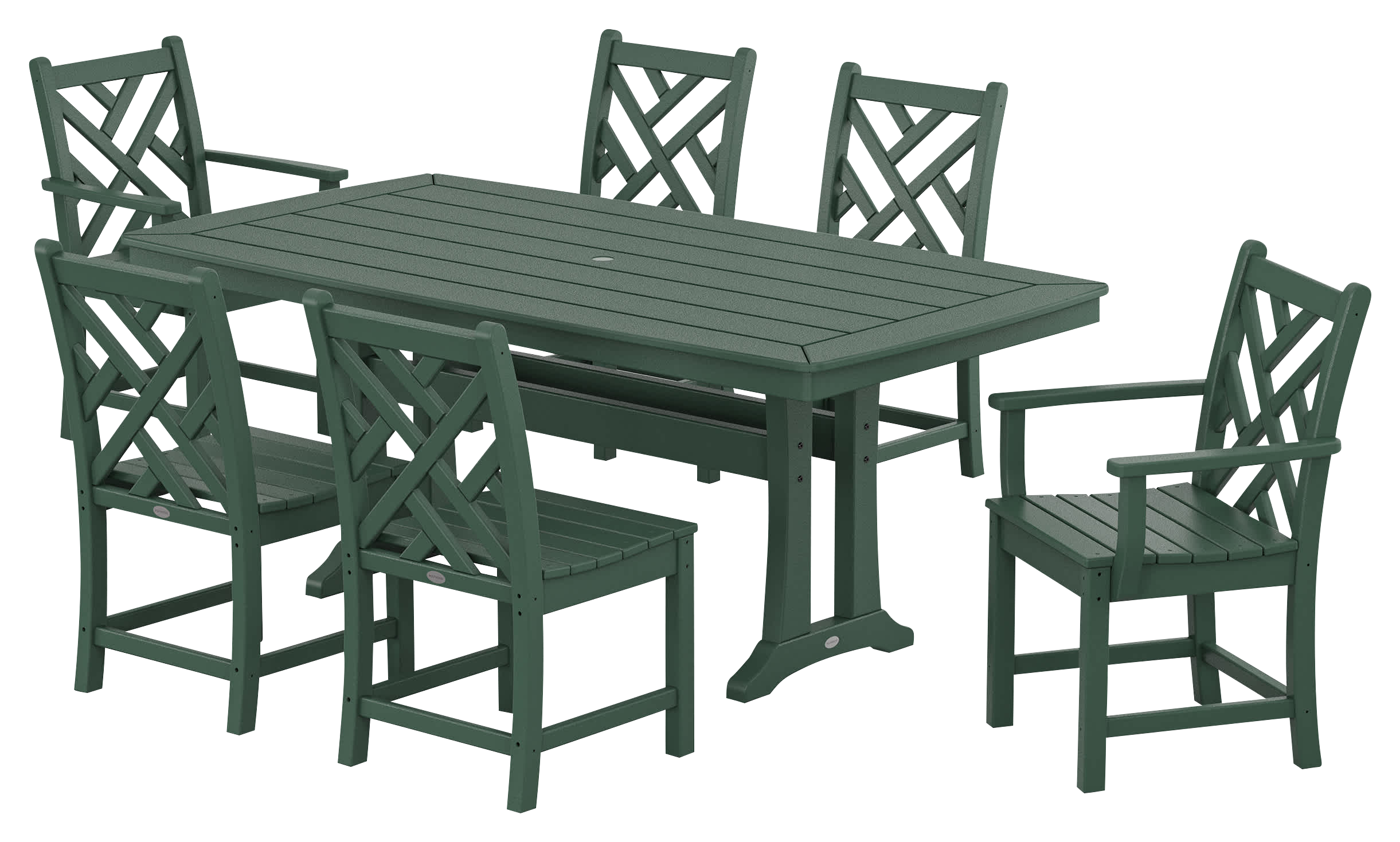 Image of POLYWOOD Chippendale 7-Piece Dining Set with Trestle Legs - Green
