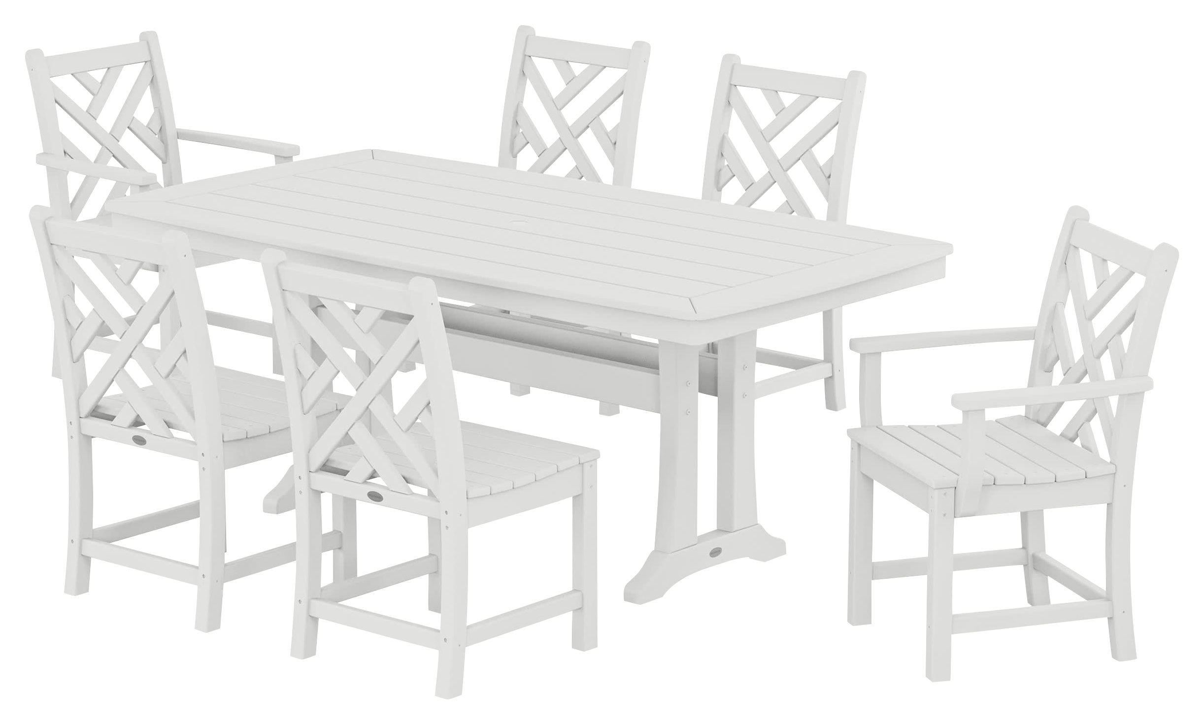 Image of POLYWOOD Chippendale 7-Piece Dining Set with Trestle Legs - White