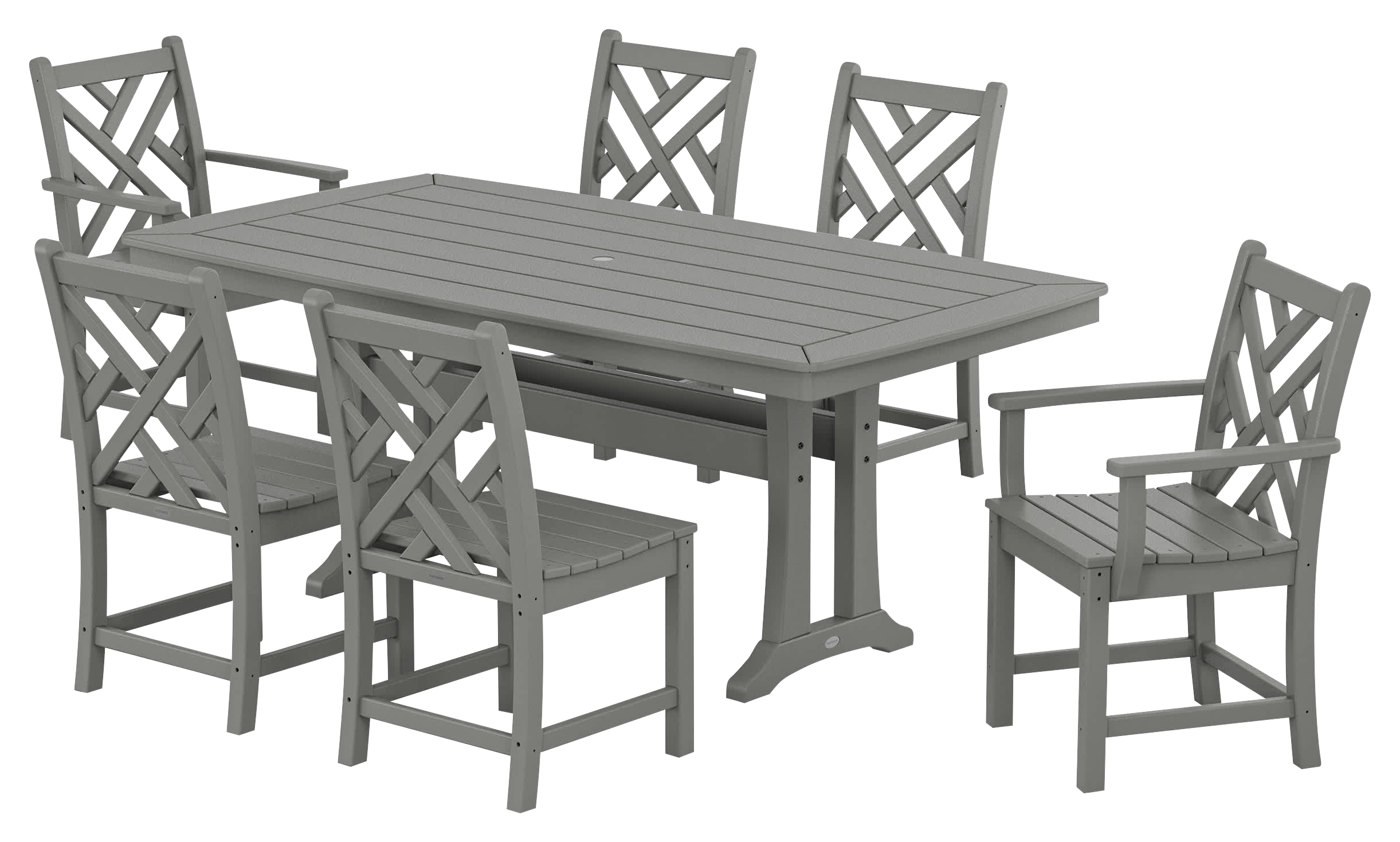 Image of POLYWOOD Chippendale 7-Piece Dining Set with Trestle Legs - Slate Grey