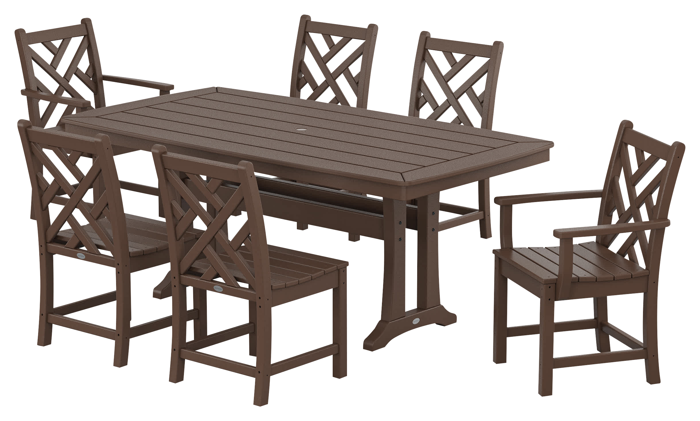 Image of POLYWOOD Chippendale 7-Piece Dining Set with Trestle Legs - Mahogany