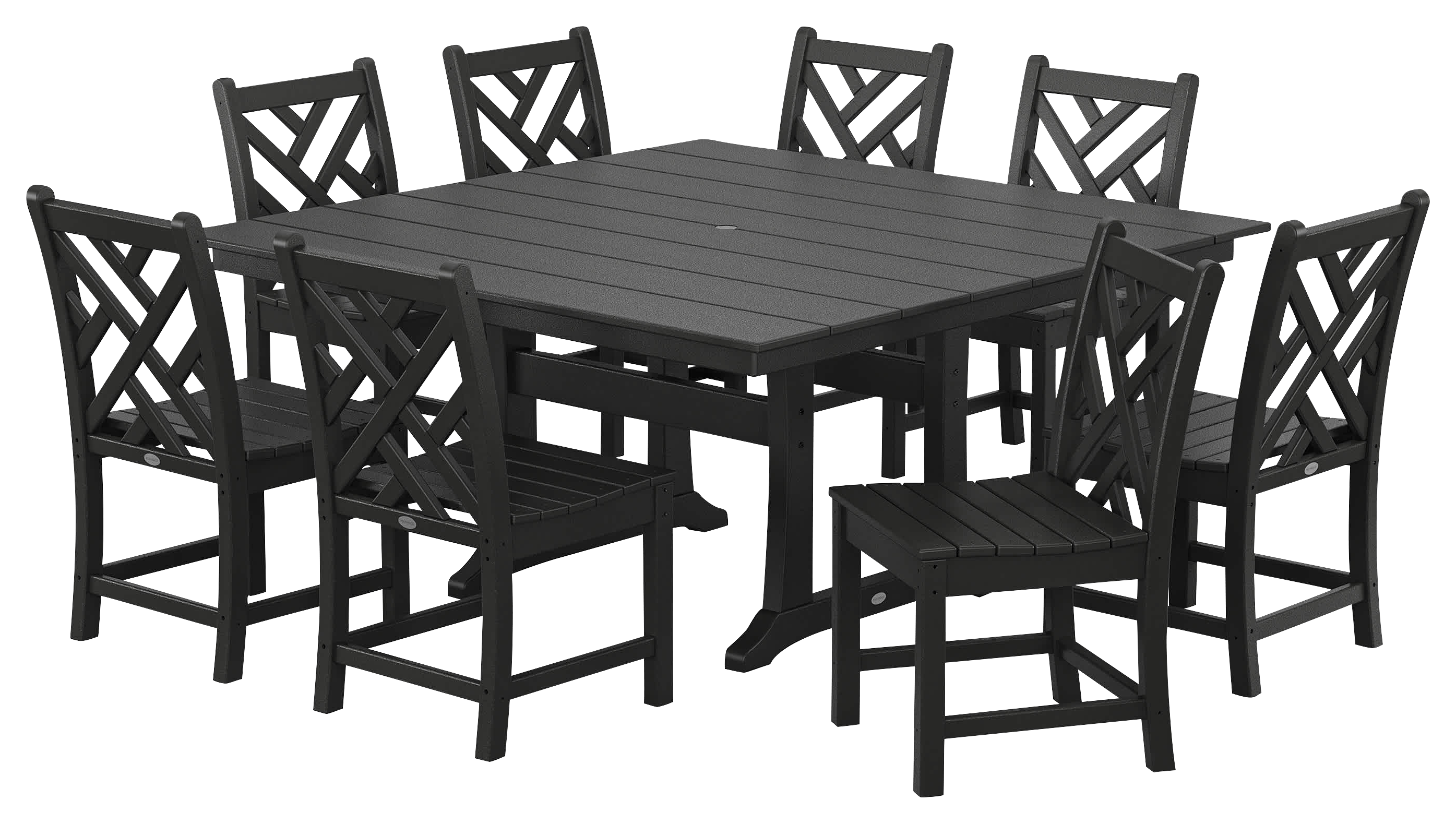 Image of POLYWOOD Chippendale 9-Piece Farmhouse Trestle Dining Set - Black