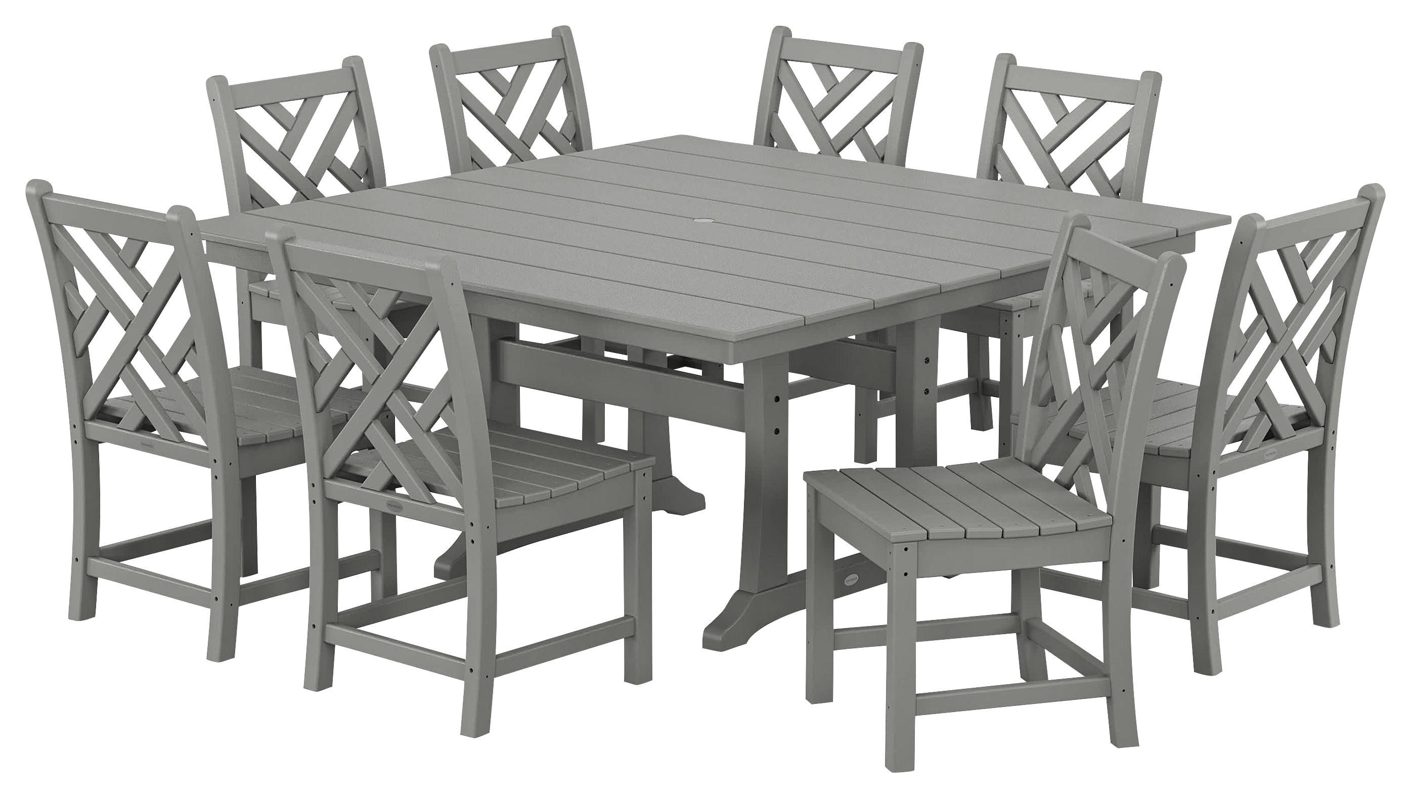 Image of POLYWOOD Chippendale 9-Piece Farmhouse Trestle Dining Set - Slate Grey
