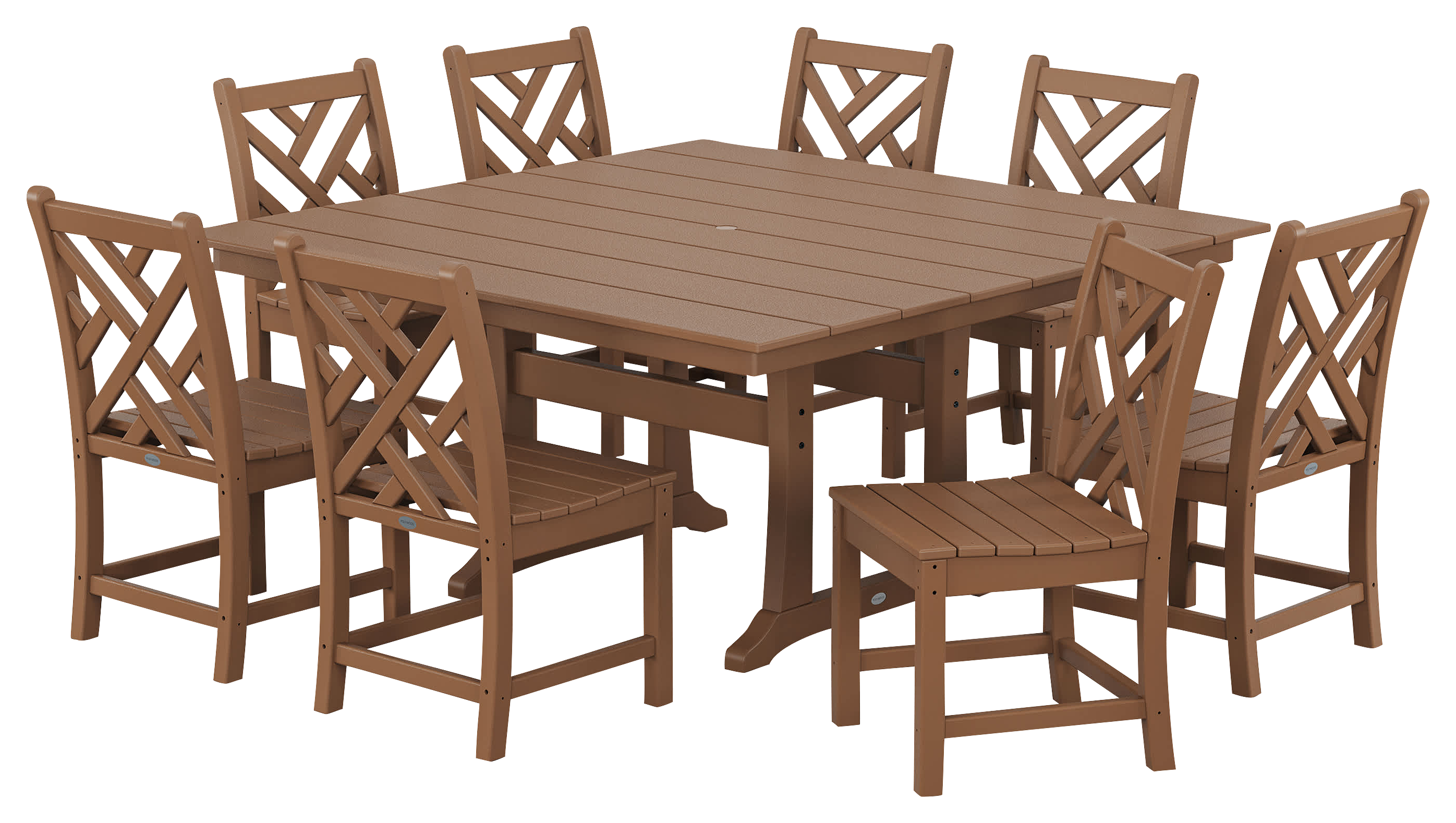 Image of POLYWOOD Chippendale 9-Piece Farmhouse Trestle Dining Set - Teak