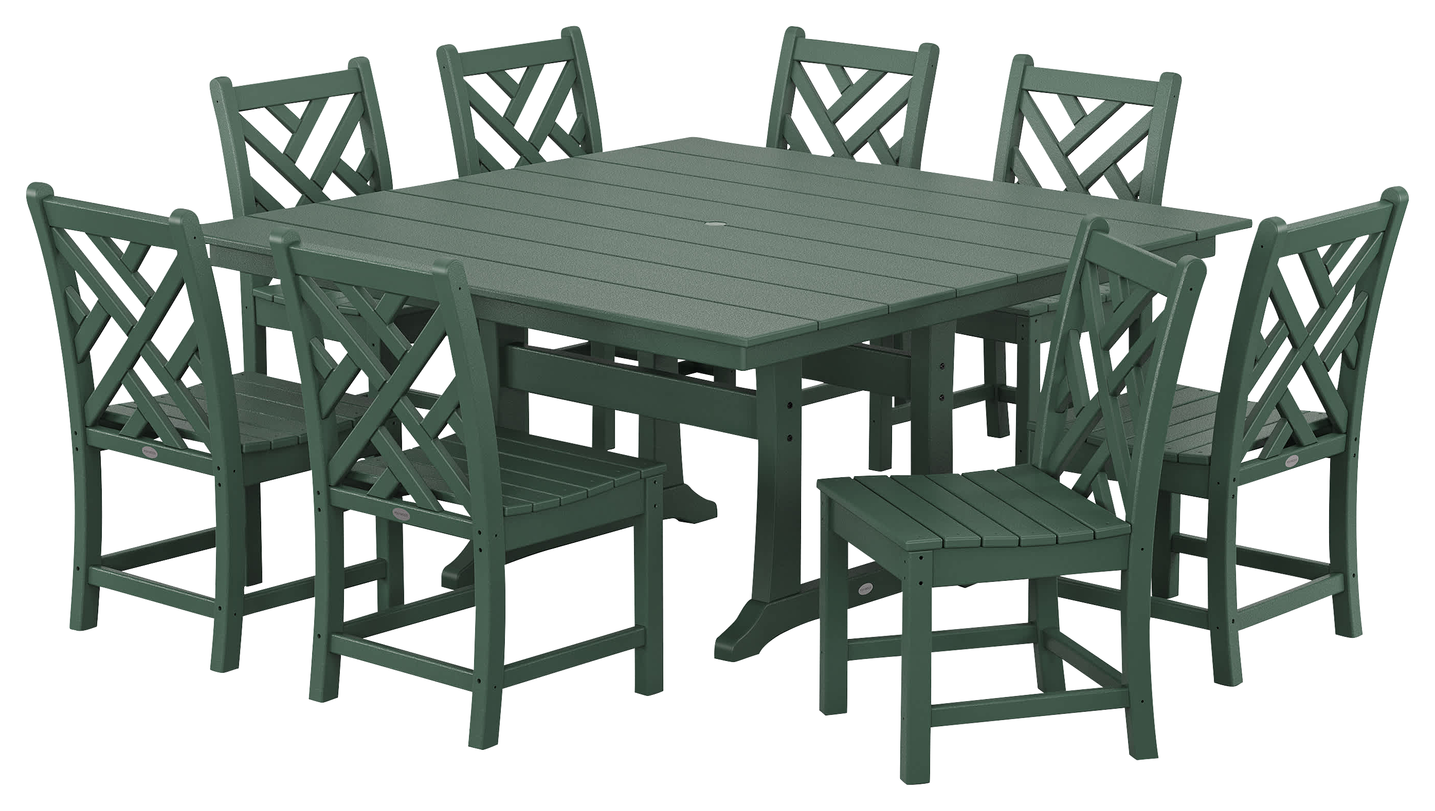 Image of POLYWOOD Chippendale 9-Piece Farmhouse Trestle Dining Set - Green