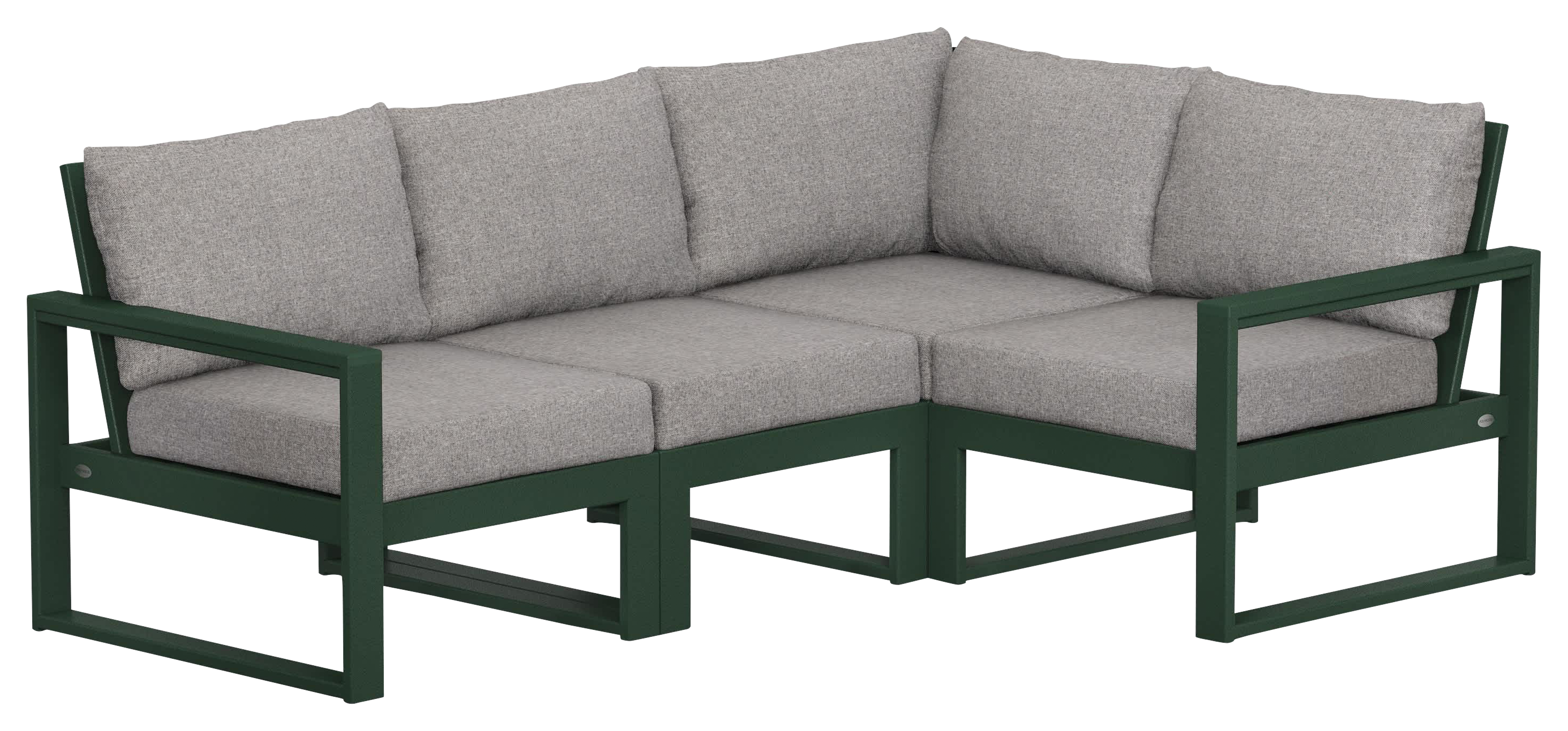 Image of POLYWOOD EDGE 4-Piece Modular Deep-Seating Set - Green/Grey Mist
