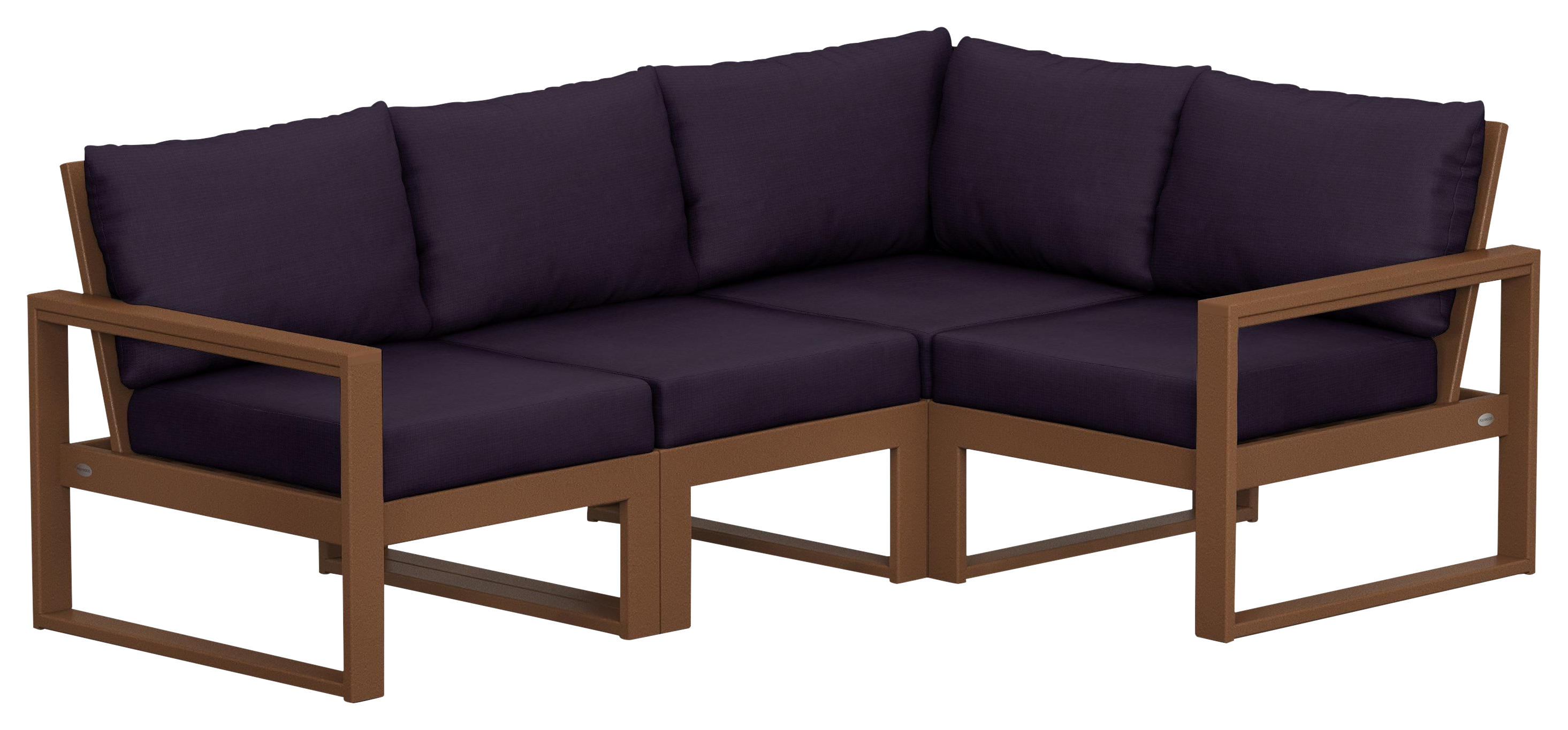 Image of POLYWOOD EDGE 4-Piece Modular Deep-Seating Set - Teak/Navy