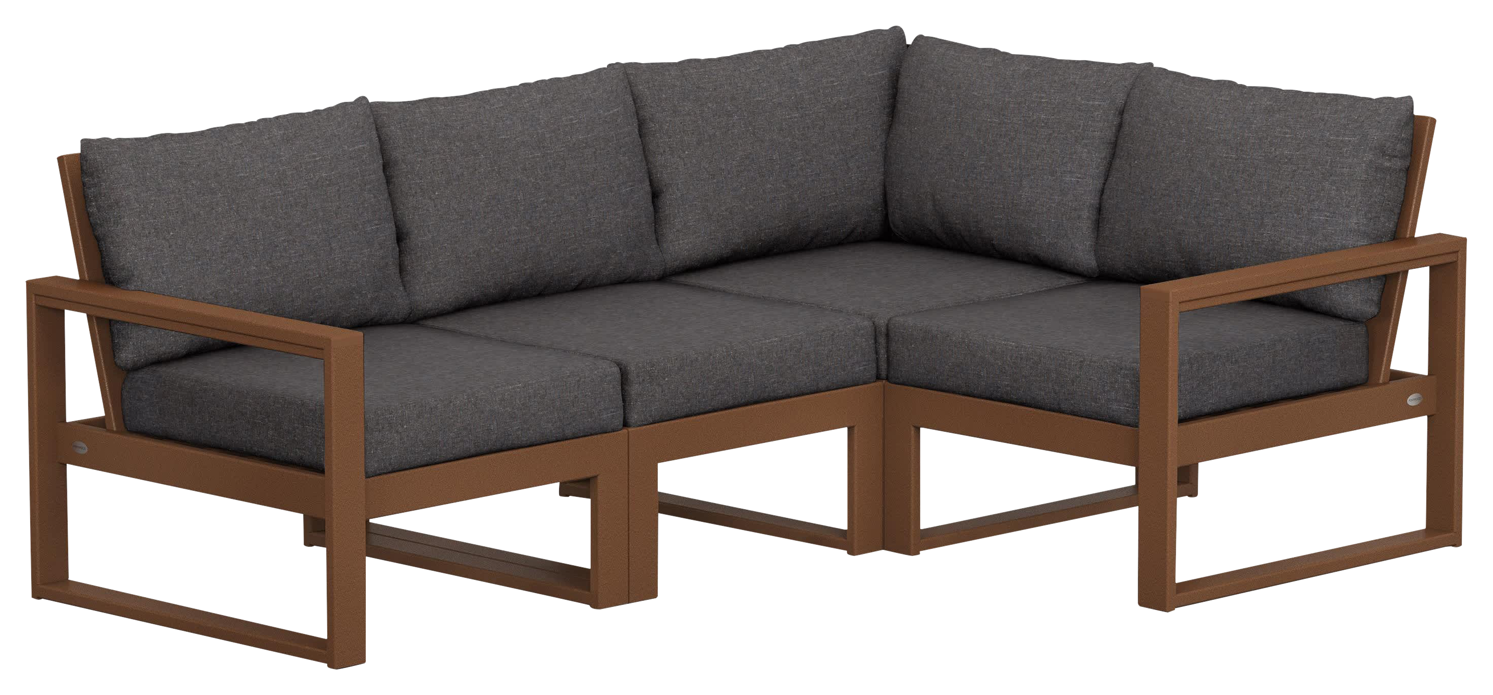 Image of POLYWOOD EDGE 4-Piece Modular Deep-Seating Set - Teak/Ash Charcoal