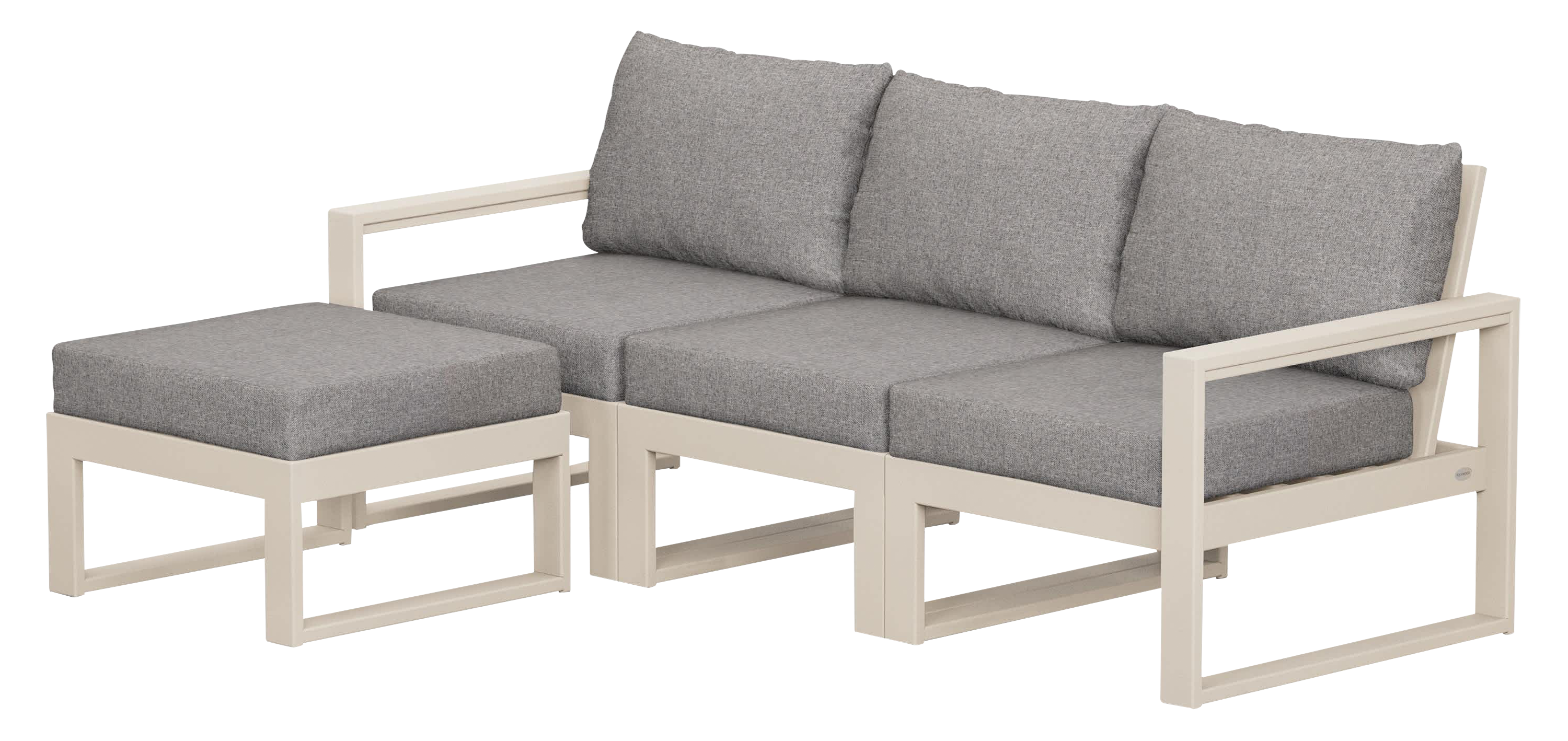 Image of POLYWOOD EDGE 4-Piece Modular Deep-Seating Set with Ottoman - Sand/Grey Mist