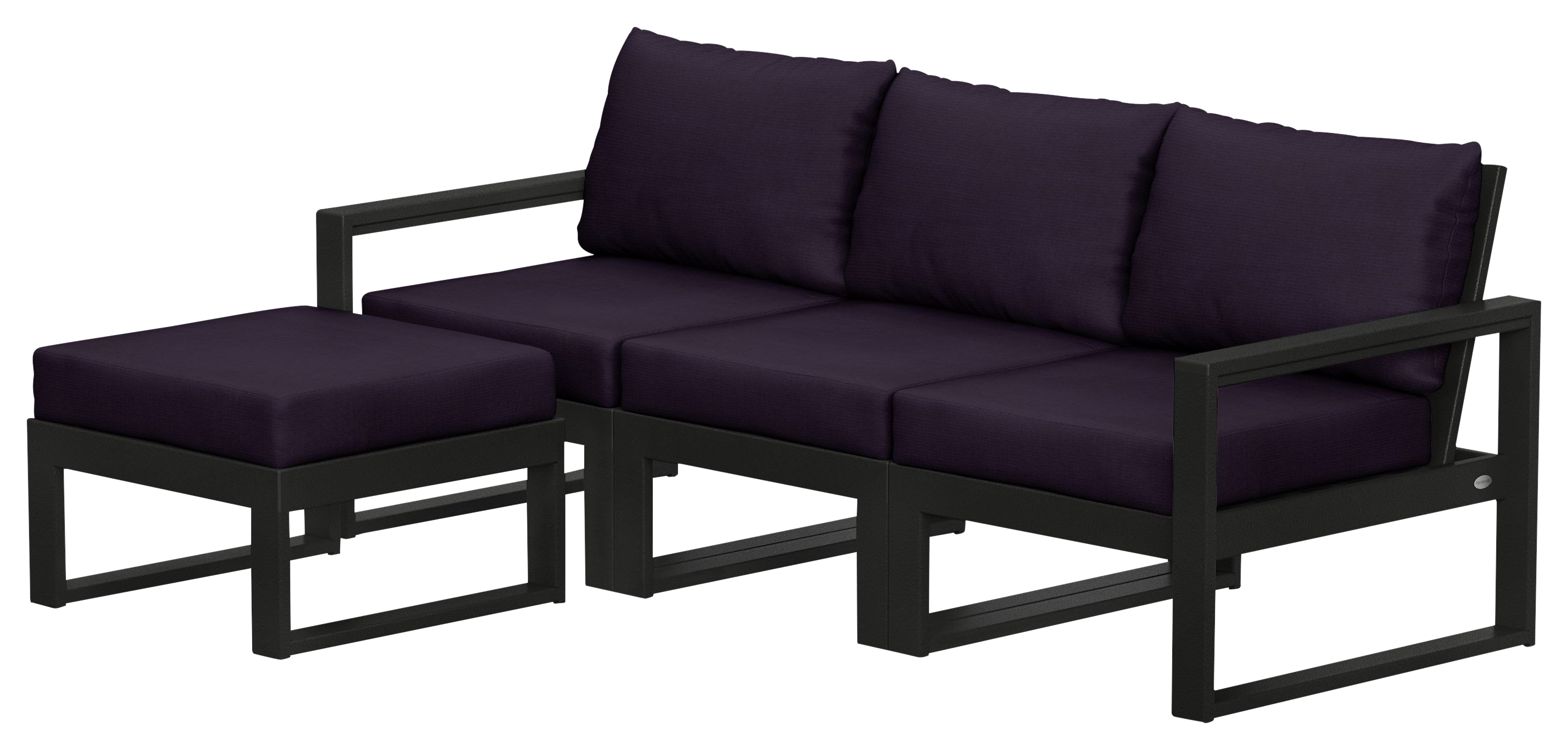Image of POLYWOOD EDGE 4-Piece Modular Deep-Seating Set with Ottoman - Black/Navy