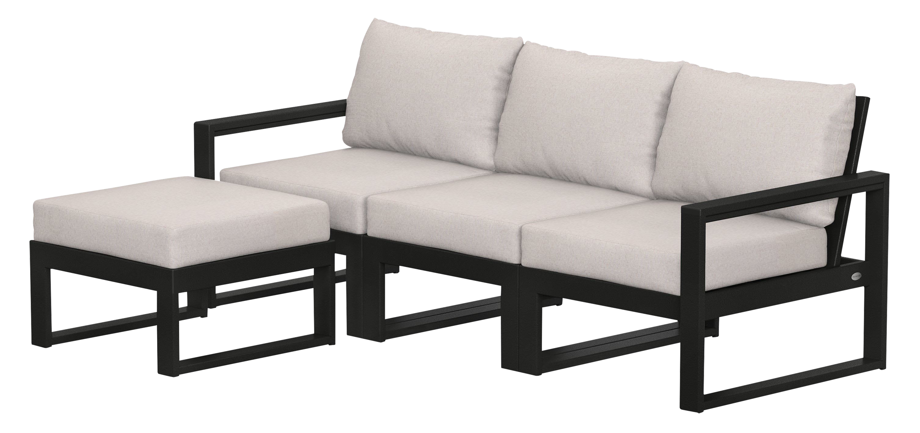 Image of POLYWOOD EDGE 4-Piece Modular Deep-Seating Set with Ottoman - Black/Dune